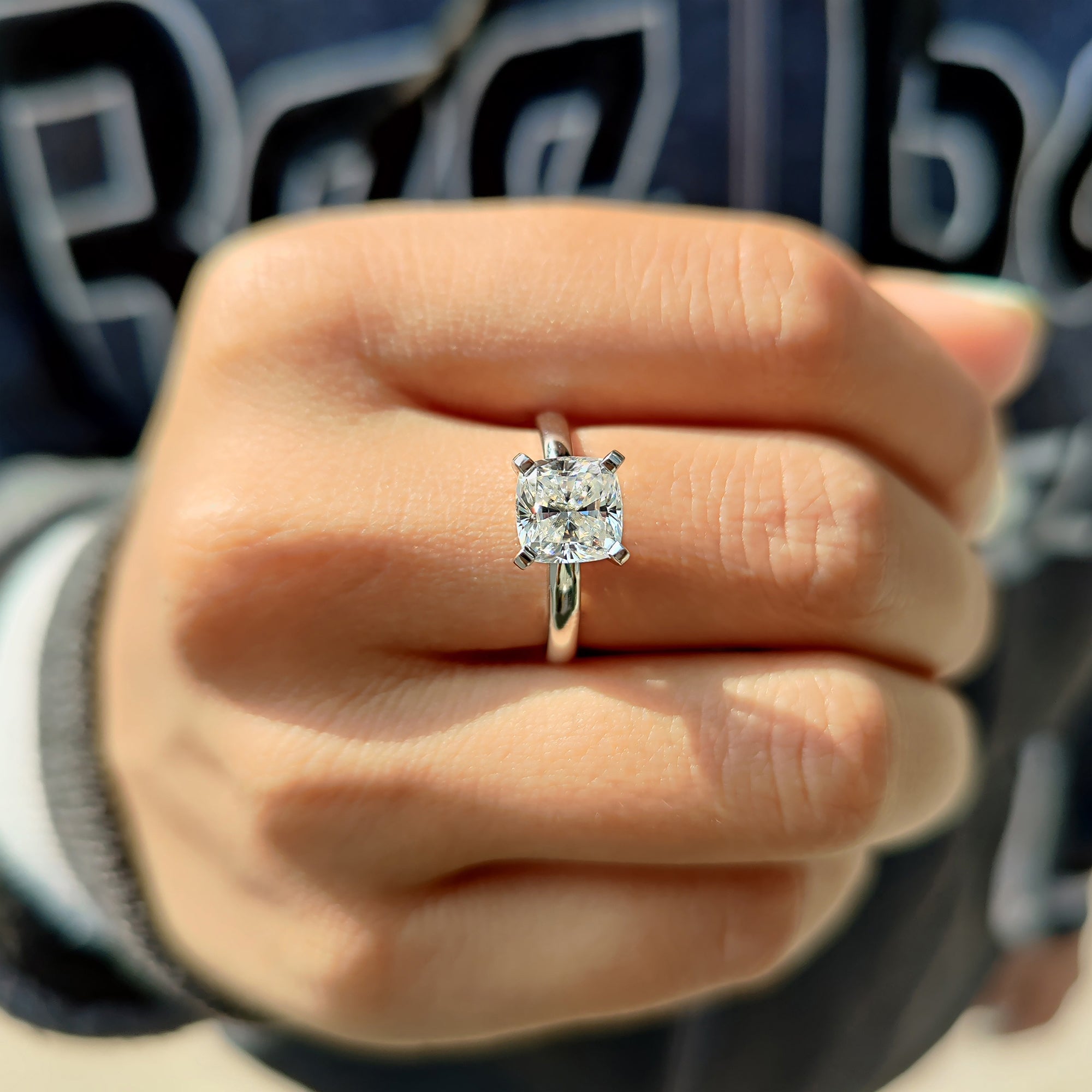 Cushion cut ring with secure 4 prong setting.
