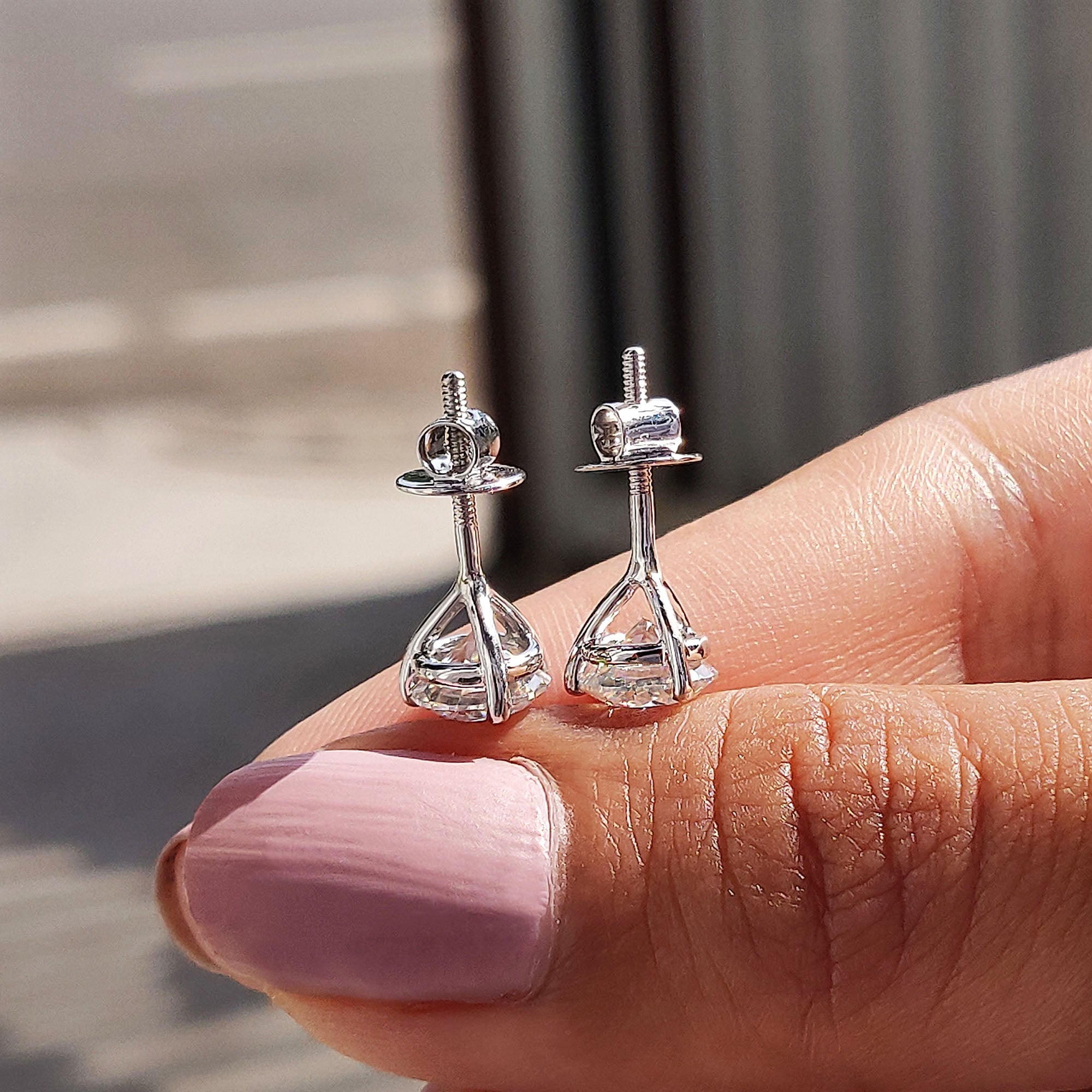 Wedding gifts for women with Moissanite Stud Earrings in white gold earrings setting.
