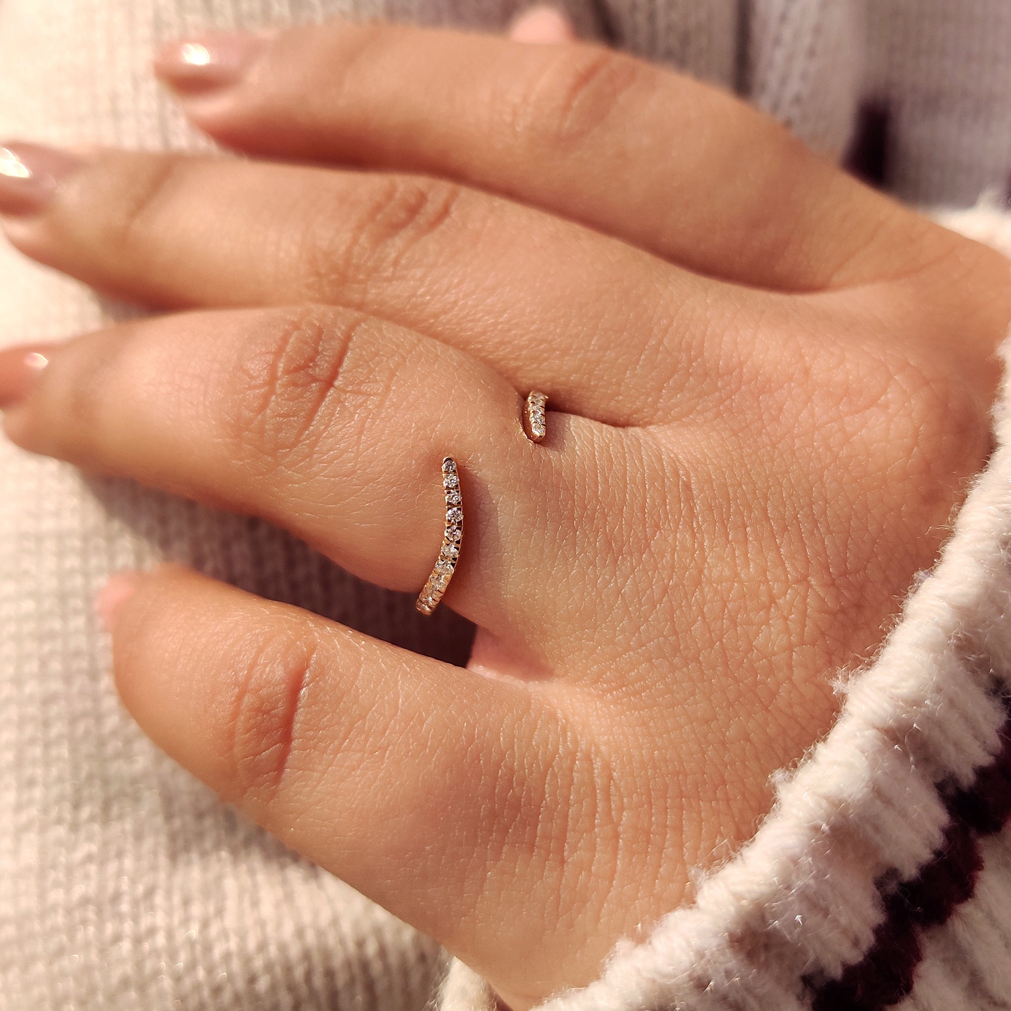 Open gap wedding band featuring lab grown diamond accents
