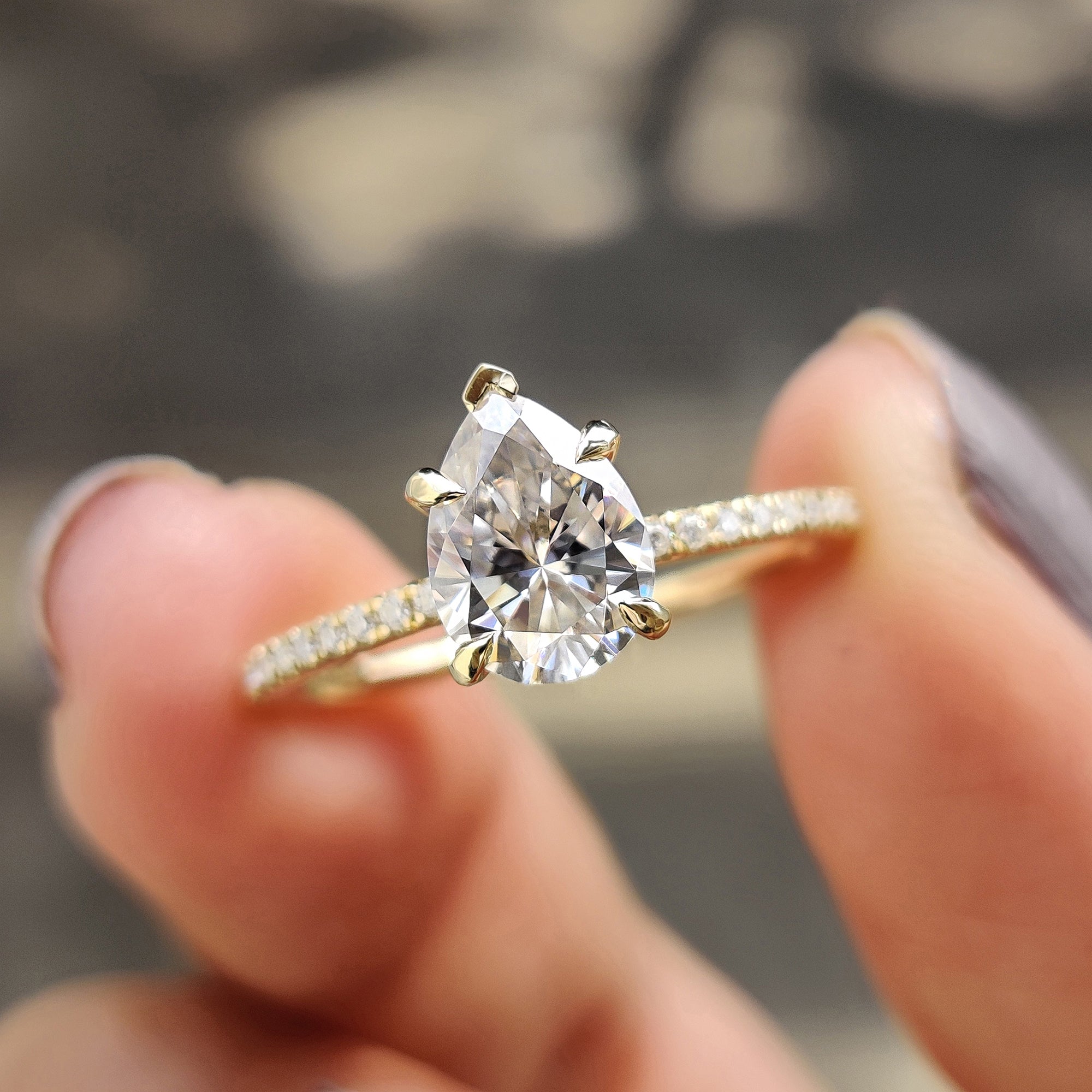 Pave Set Rose Gold Pear Shaped Engagement Ring