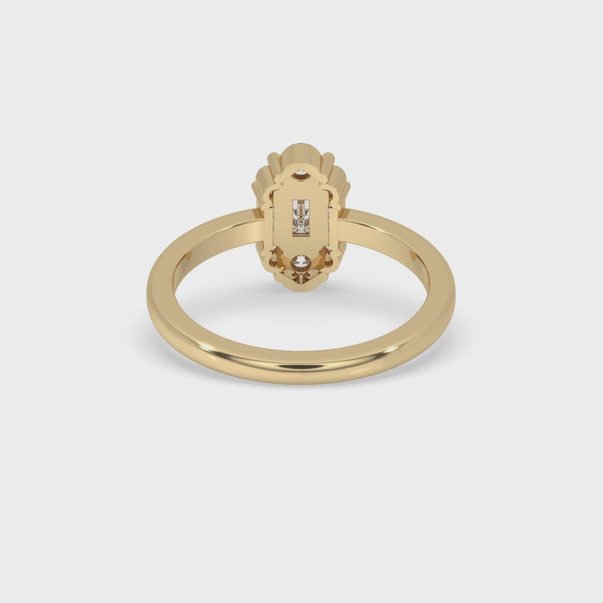 Baguette And Round Diamond Cluster Halo Engagement Ring