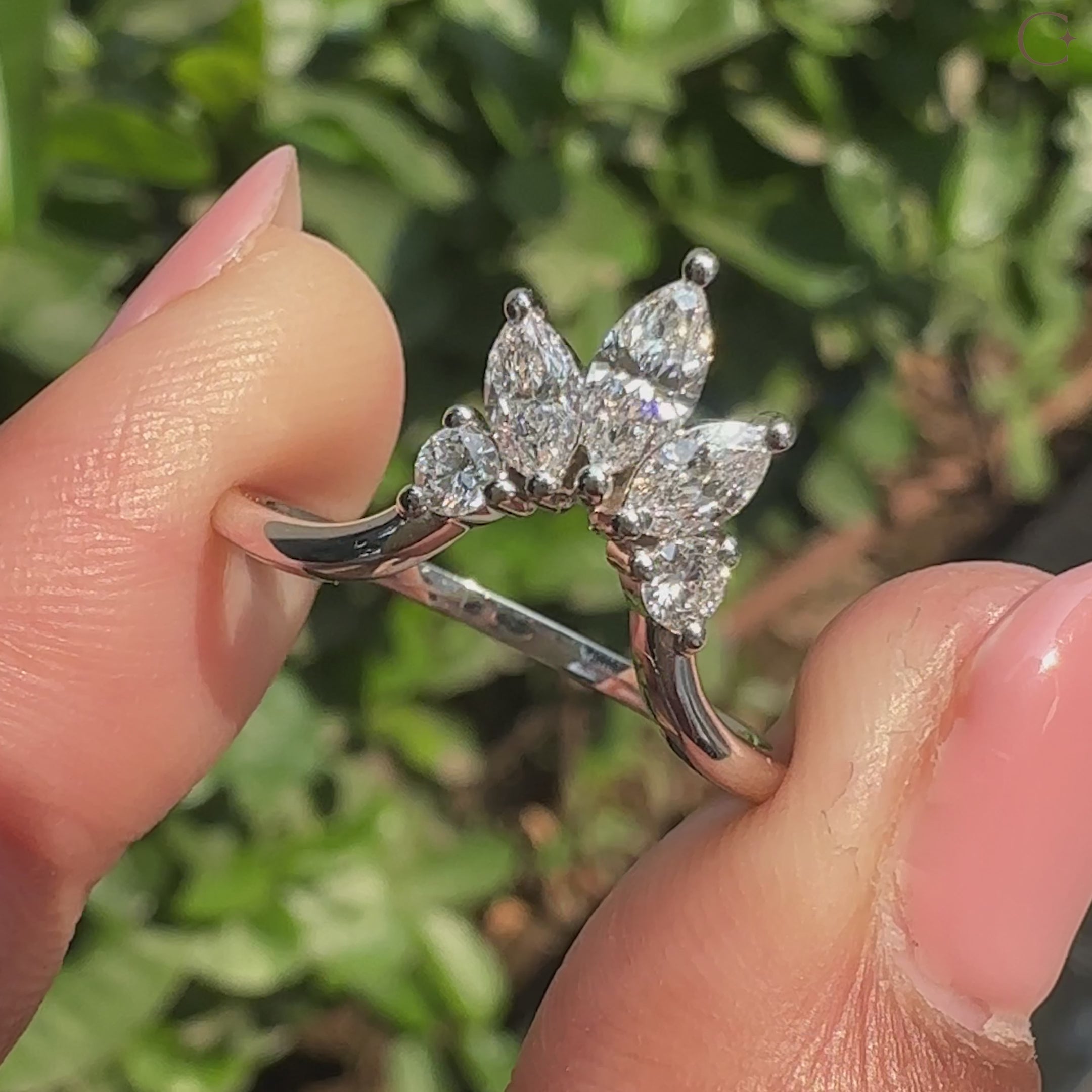 U Shape Curved Wedding Band with Marquise and Round Diamonds