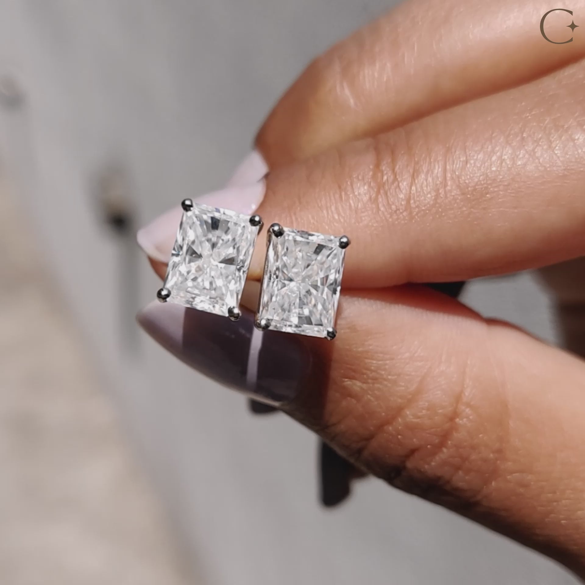 Radiant Cut stud earrings made using Moissanite Stud Earrings in a handmade earrings design.
