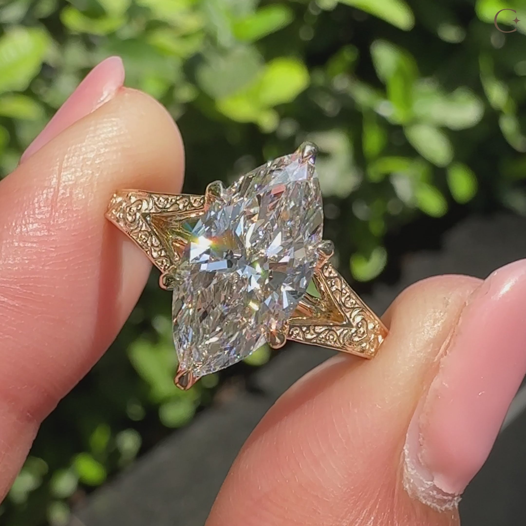 Handmade vintage diamond ring with tulip basket setting
