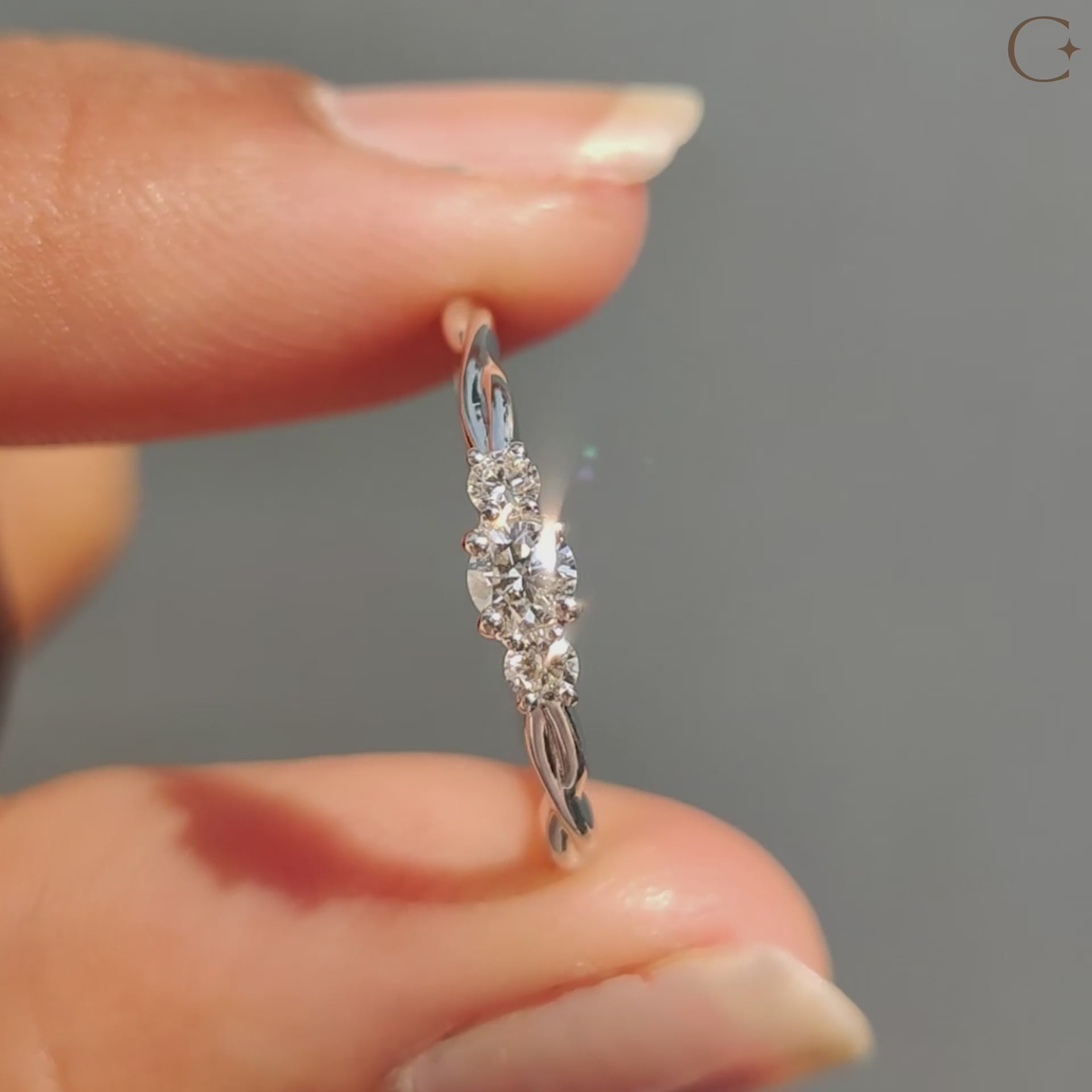 Three Stone Diamond Ring with Twisted Band