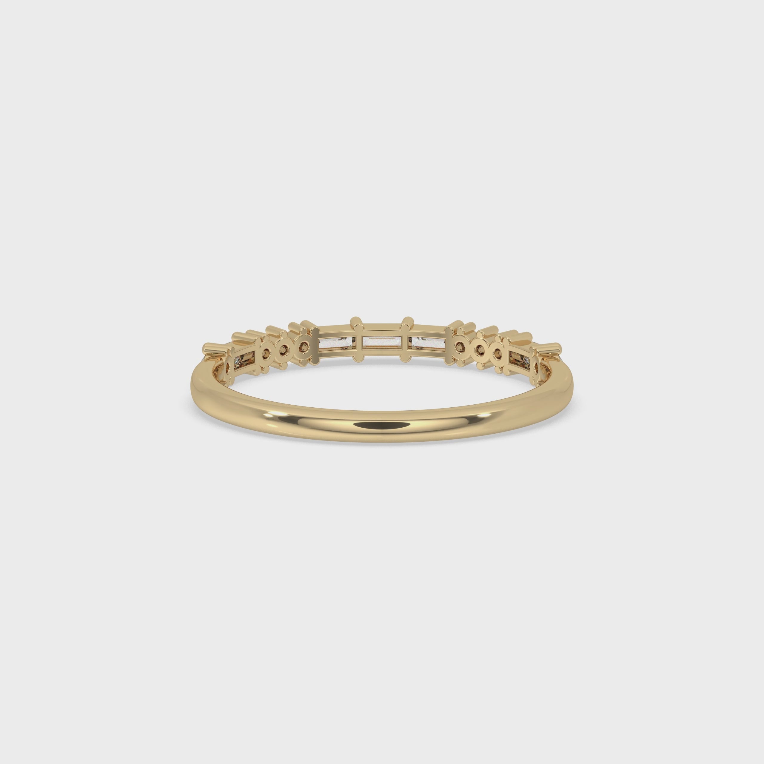 Yellow Gold Baguette And Round Diamond Band