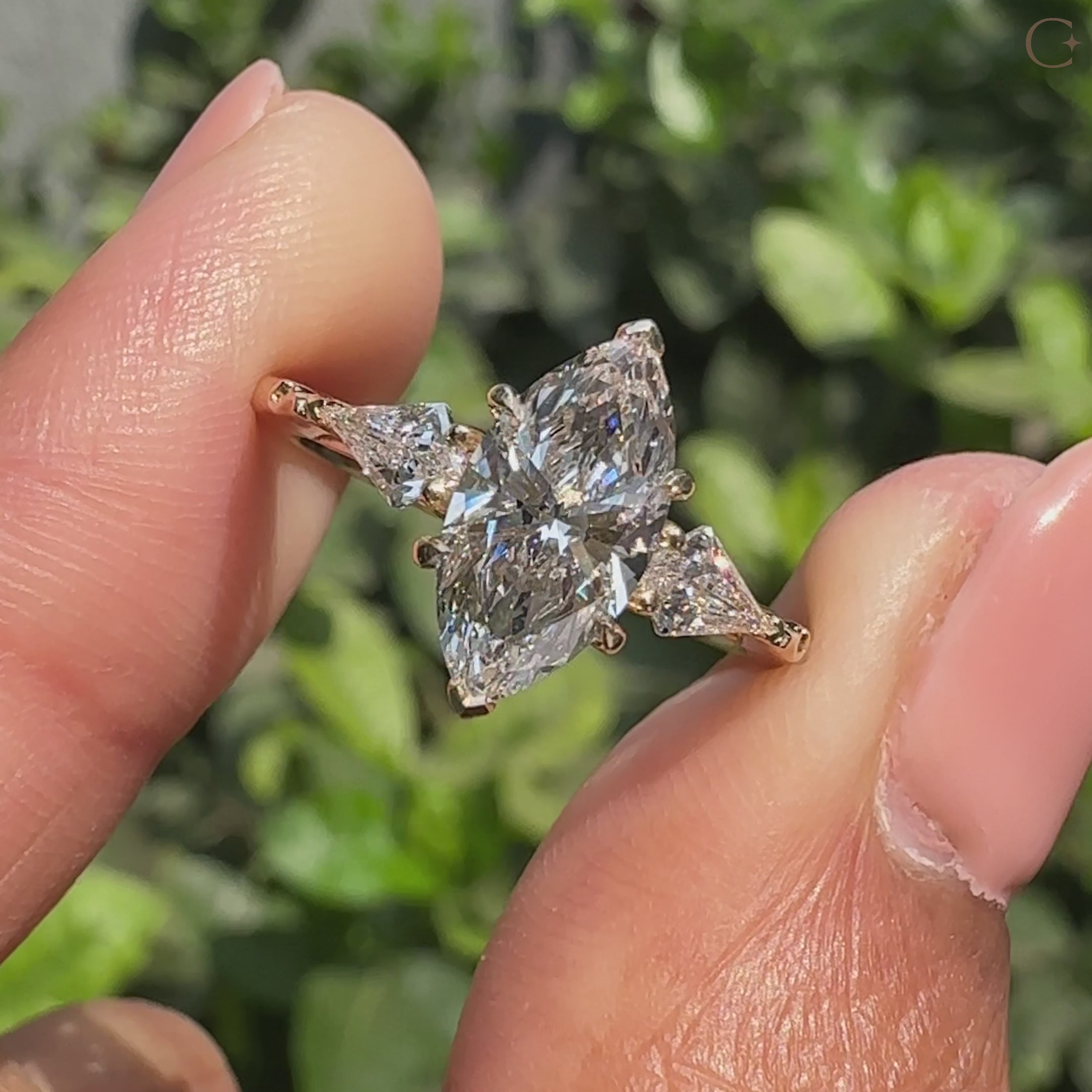 Handmade marquise diamond ring with art deco filigree detail
