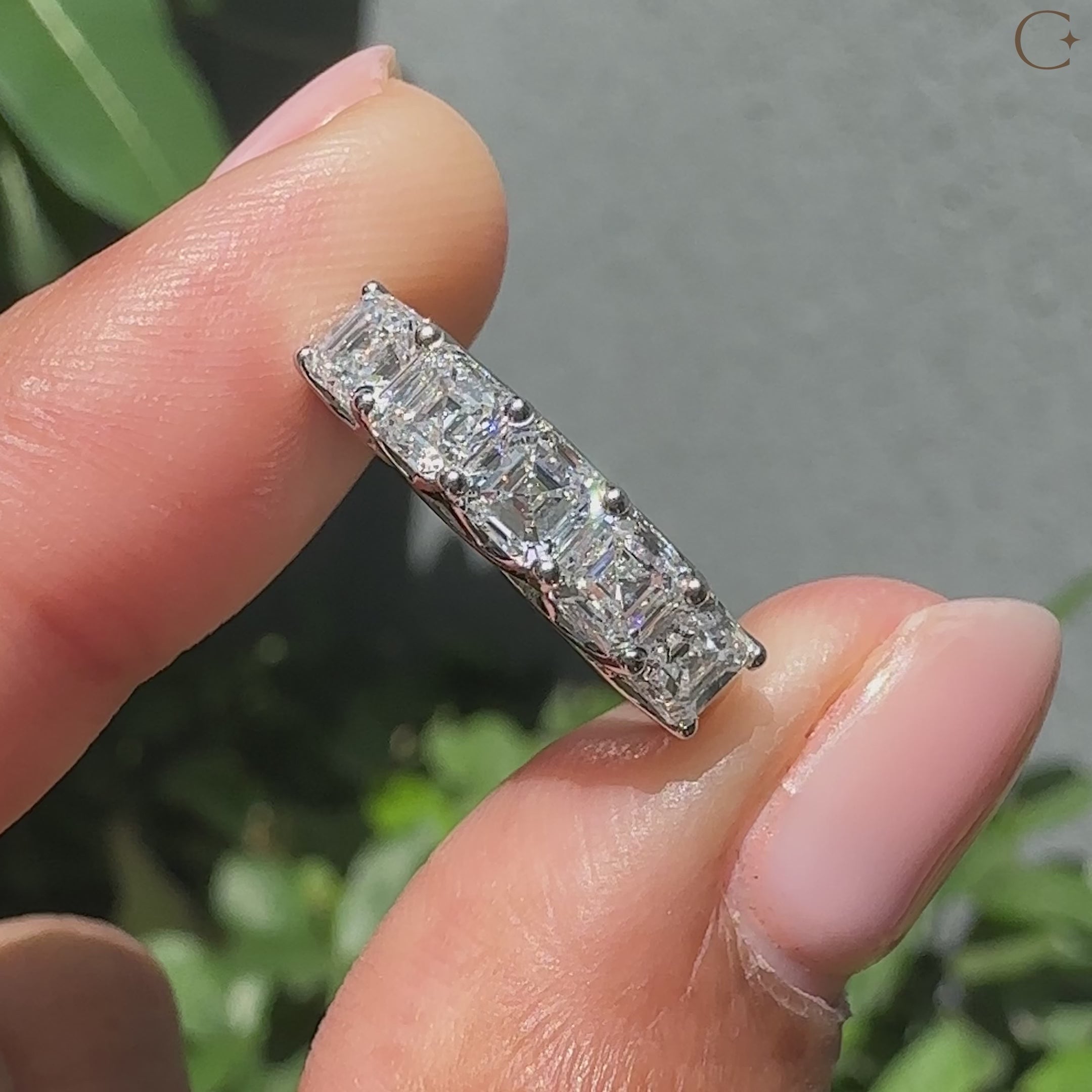 Carat Diamonds lab grown Asscher cut five stone wedding band in white gold