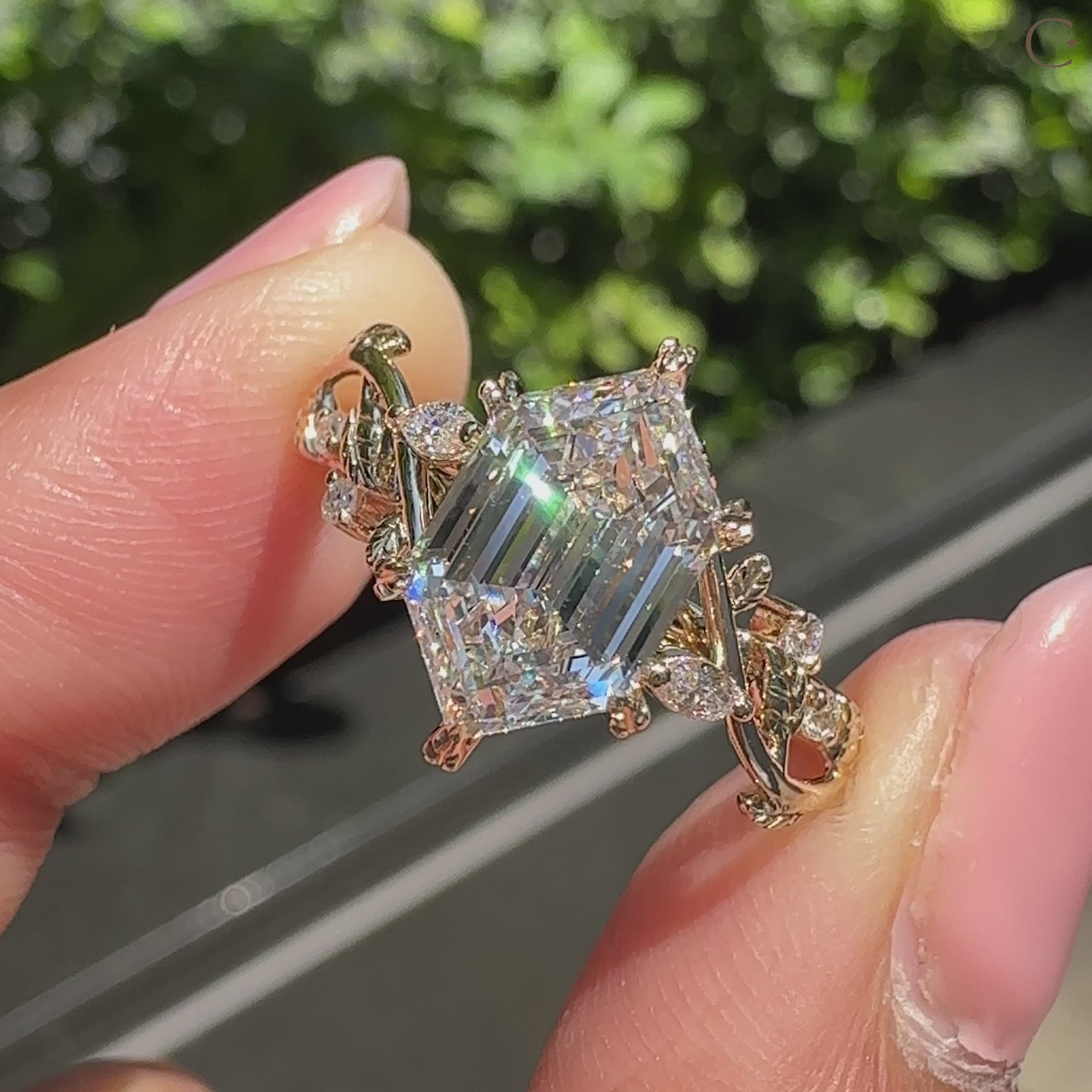 Handmade nature inspired ring with lab grown diamond
