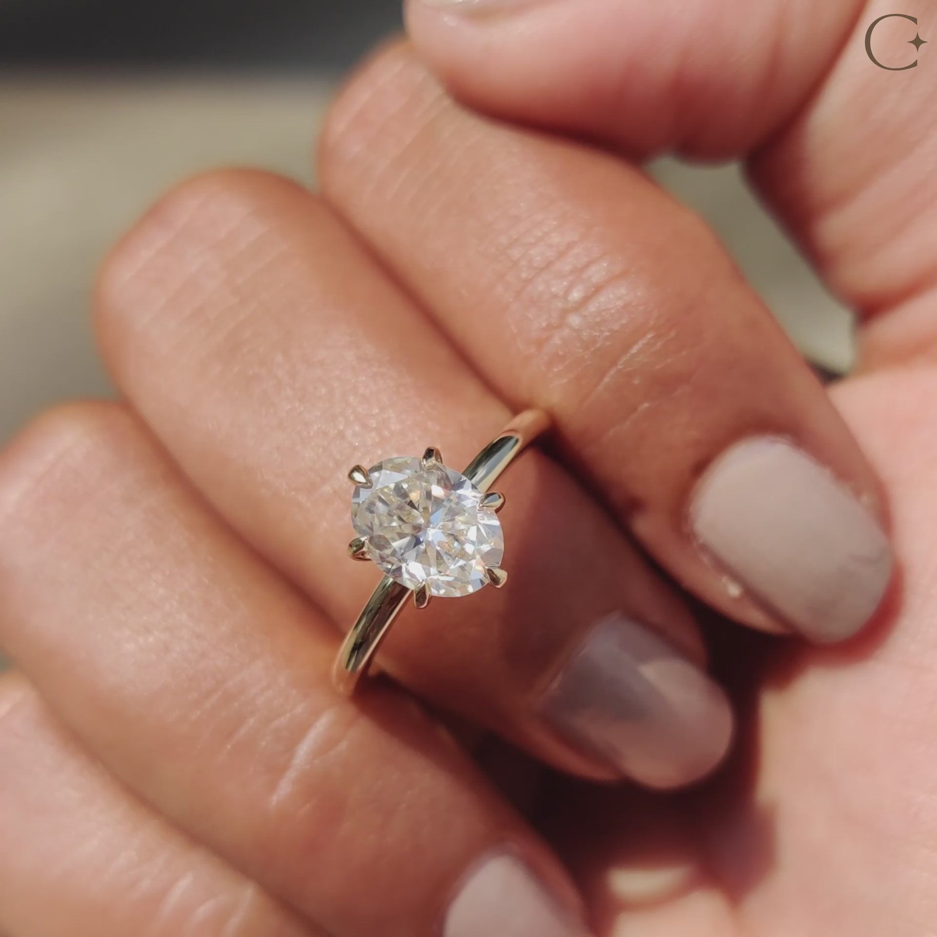 Oval Cut Moissanite Ring set in a sleek band