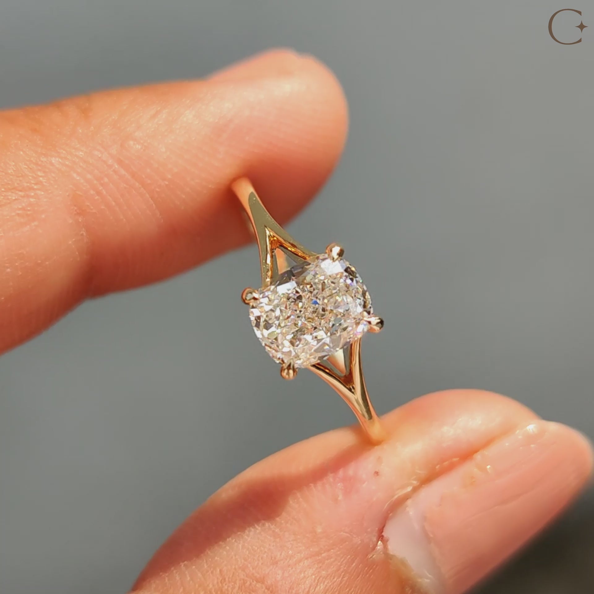 Split shank ring featuring a stunning diamond centerpiece.
