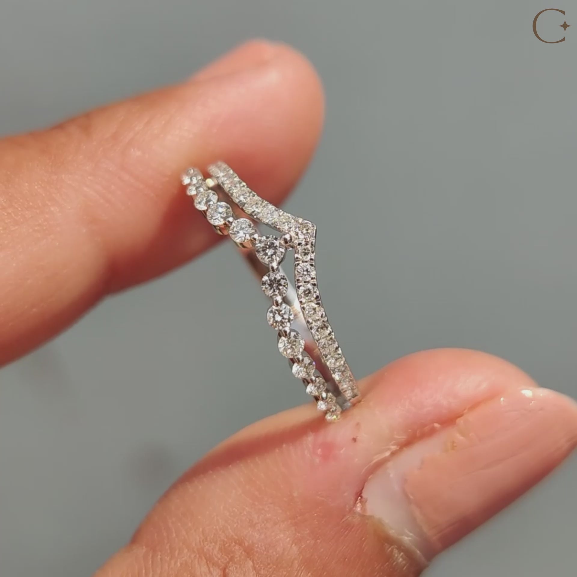 Round Cut Chevron Diamond Wedding Band