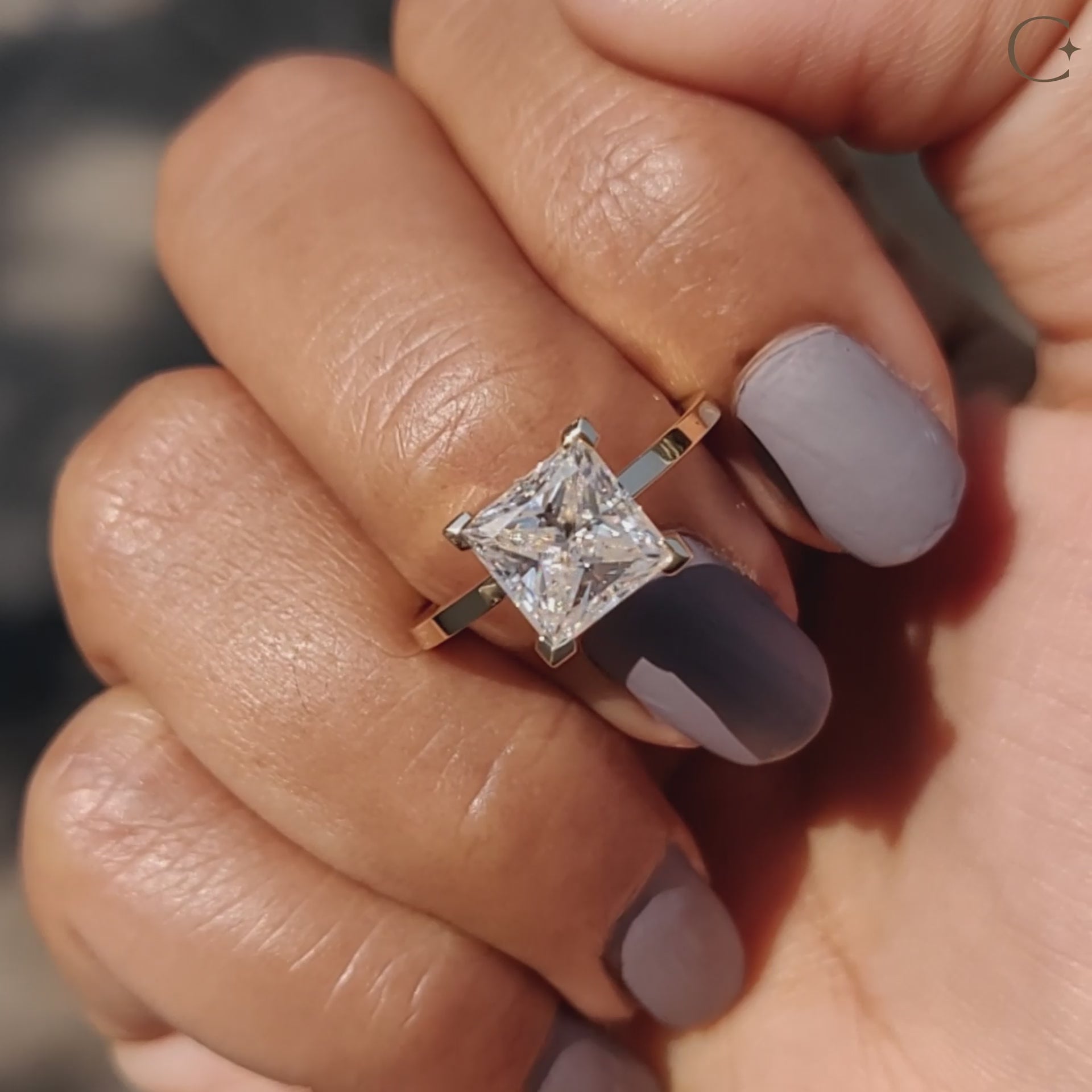 A princess cut moissanite ring shines with brilliant clarity and ethical sourcing.
