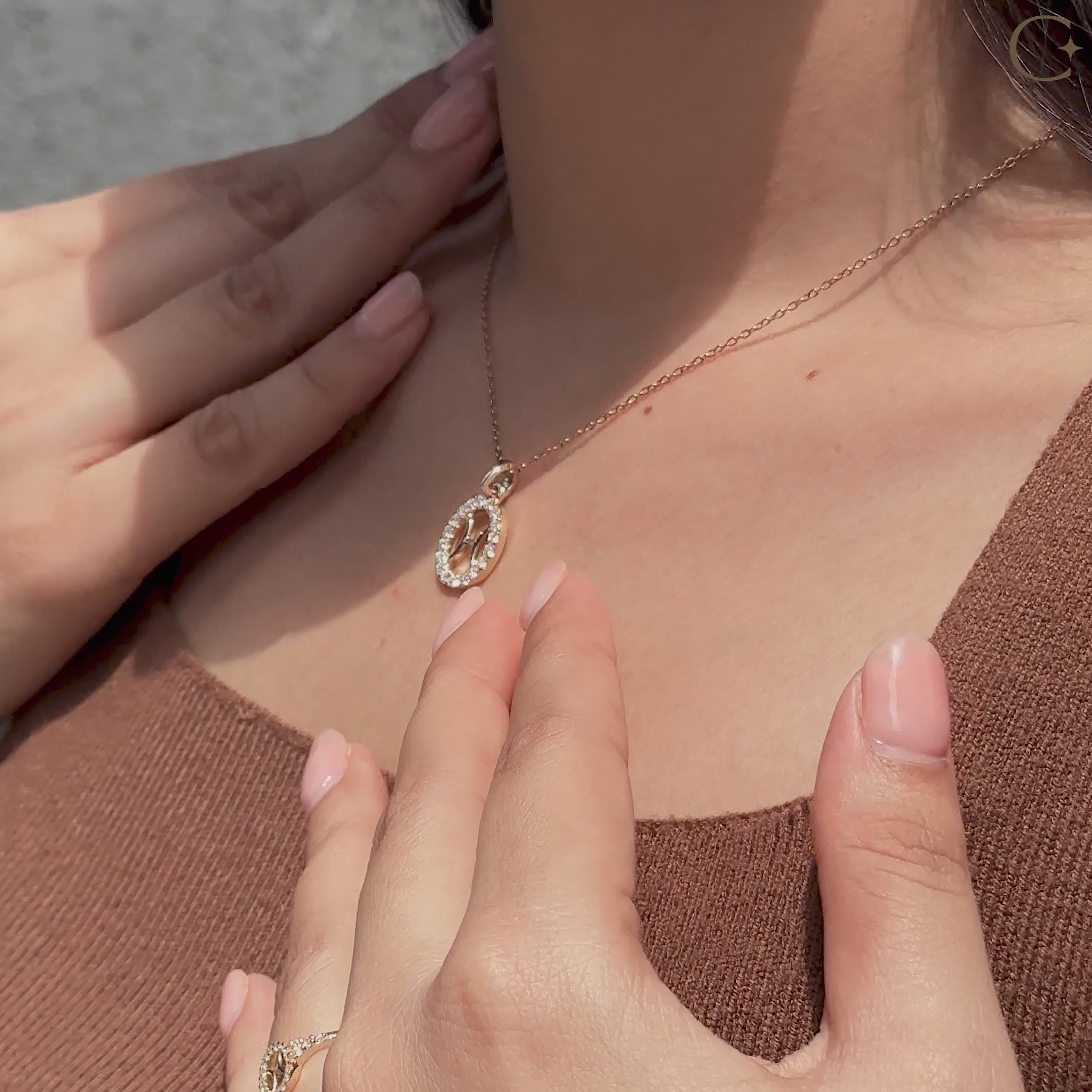 Handmade Pisces zodiac pendant featuring round cut halo and lab grown diamonds.