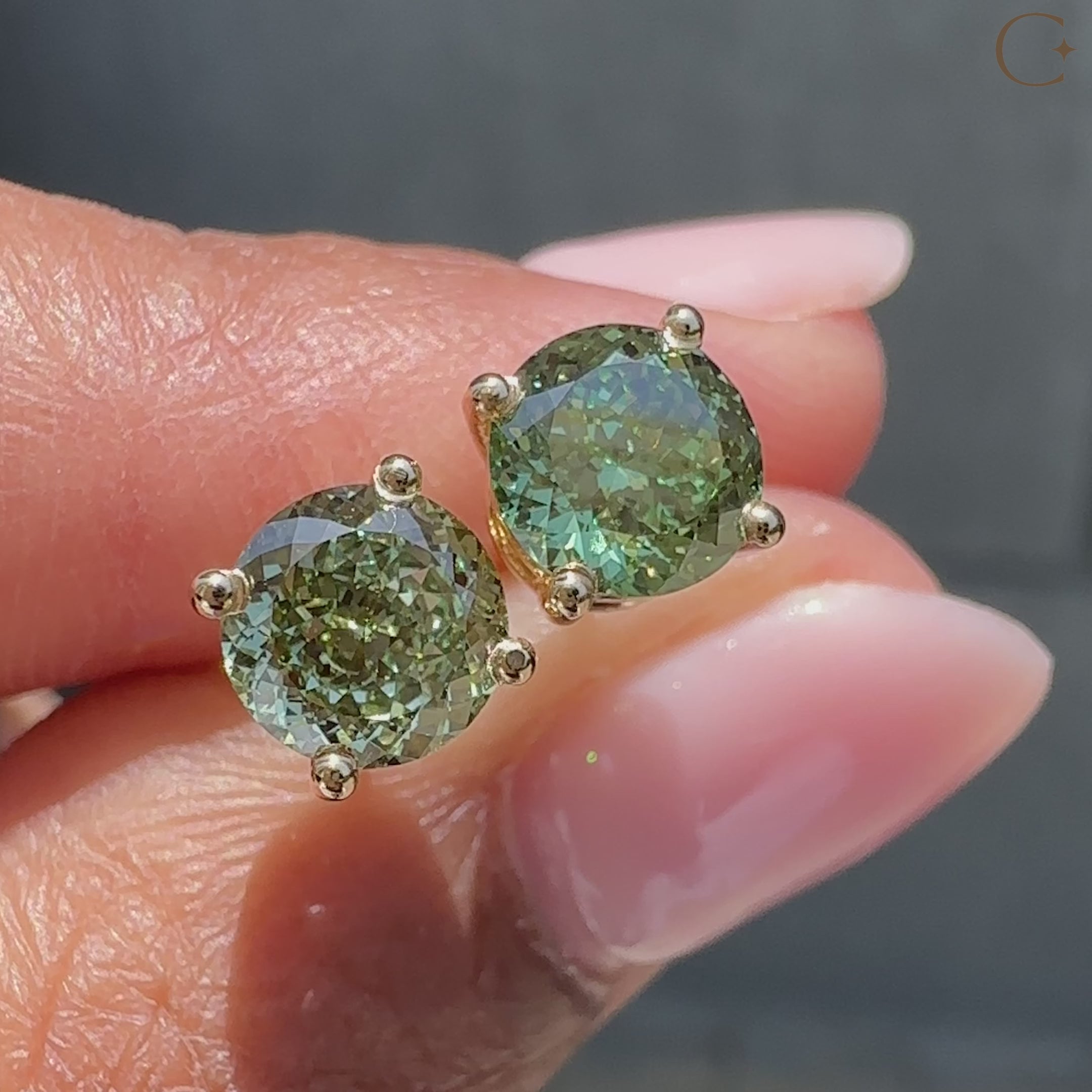 Lab grown green diamond earrings with push back closure
