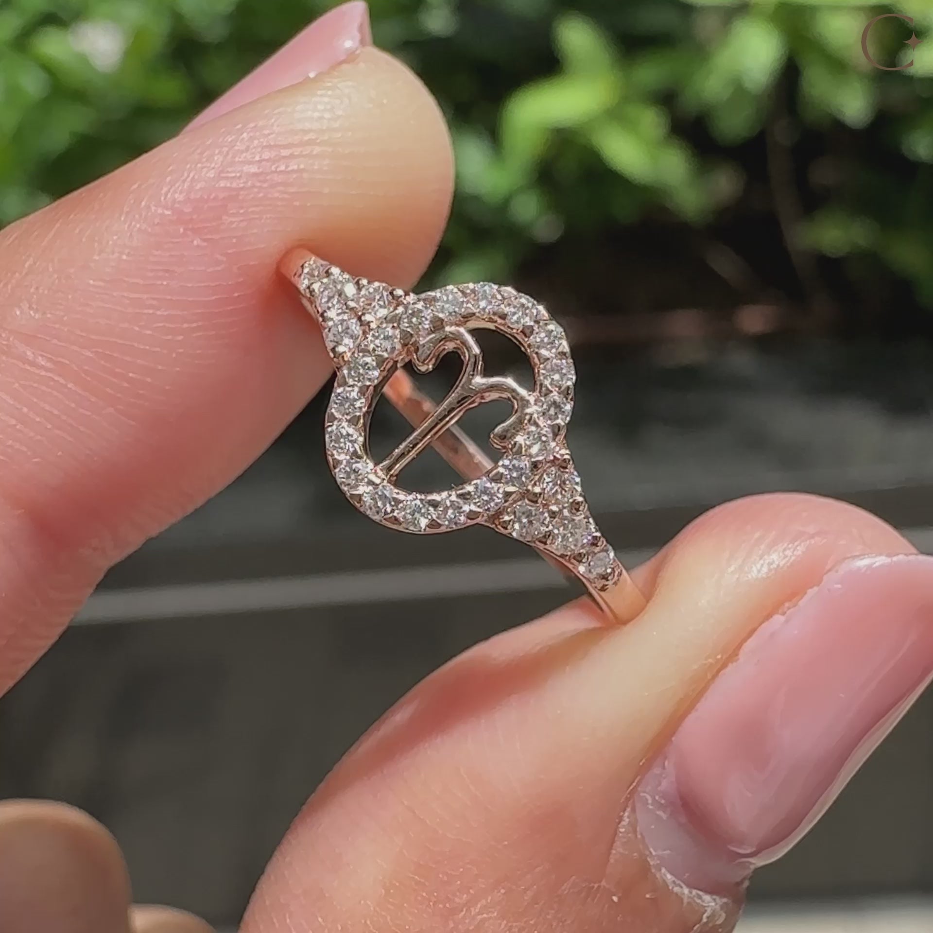 Handmade Aries diamond ring featuring astrology design and IGI certified diamond.
