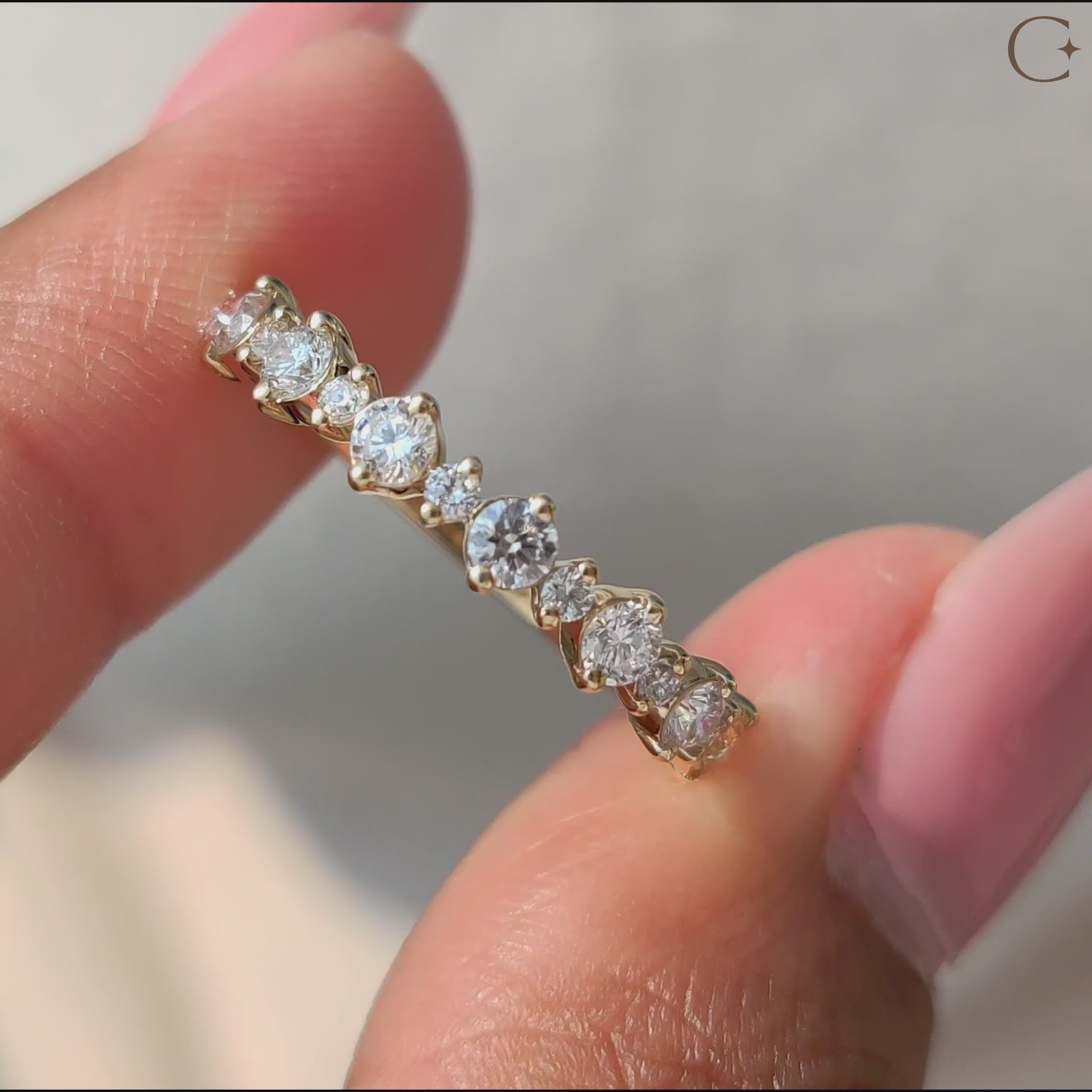 Half eternity wedding band showcasing minimalist beauty and exceptional craftsmanship.
