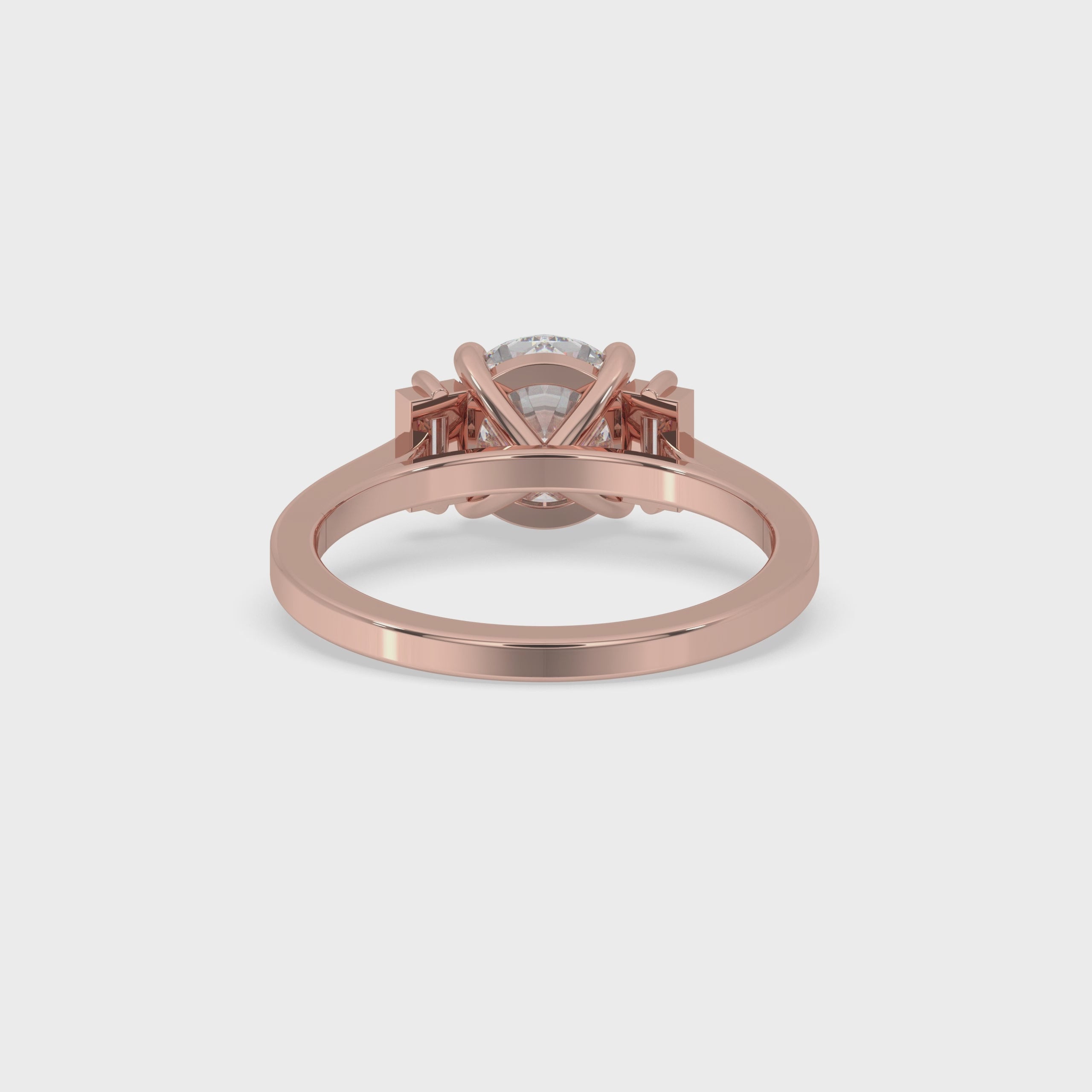 Round and Baguette Cut Three Stone Engagement Ring