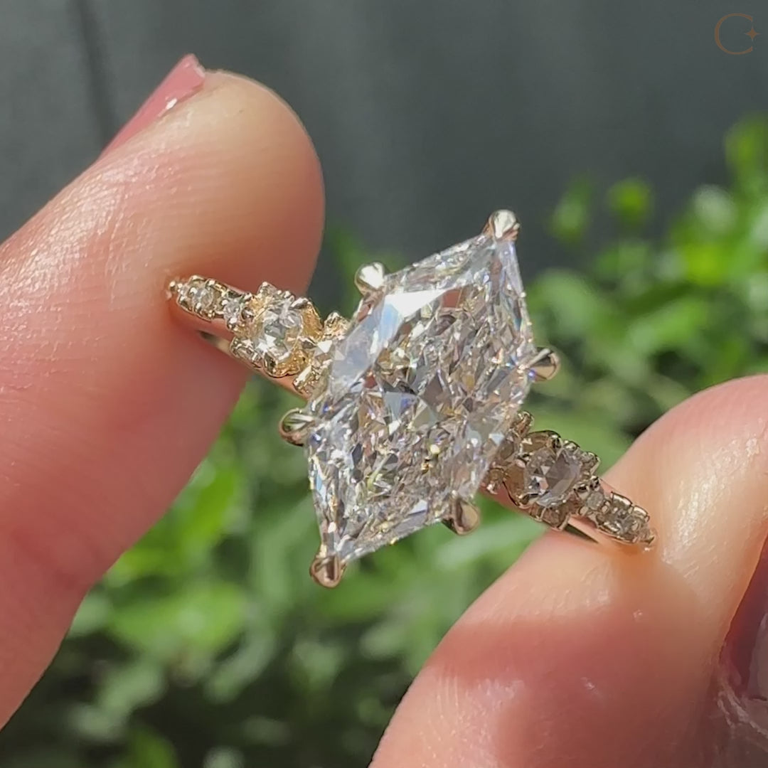 Six claw prong ring with cluster diamond ring.