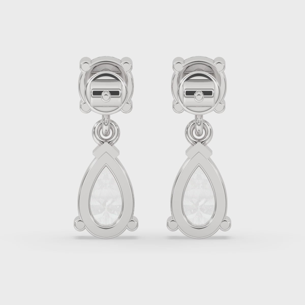 White Gold Drop Earrings - Pear & Round Diamond