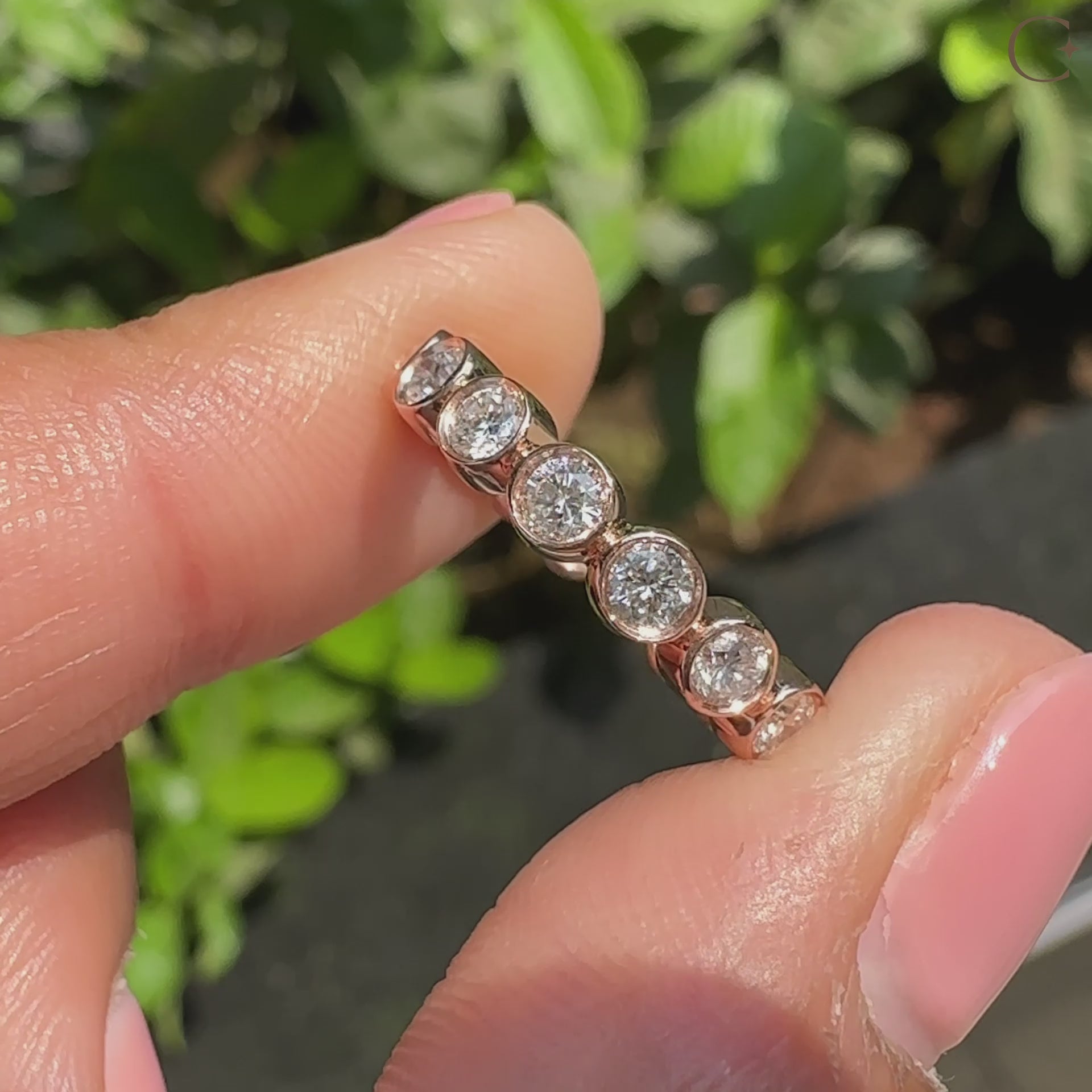 Full eternity wedding band with lab-grown diamonds.
