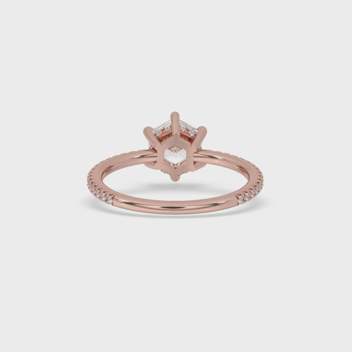 Hexagon Step Cut Hidden Halo Diamond Ring