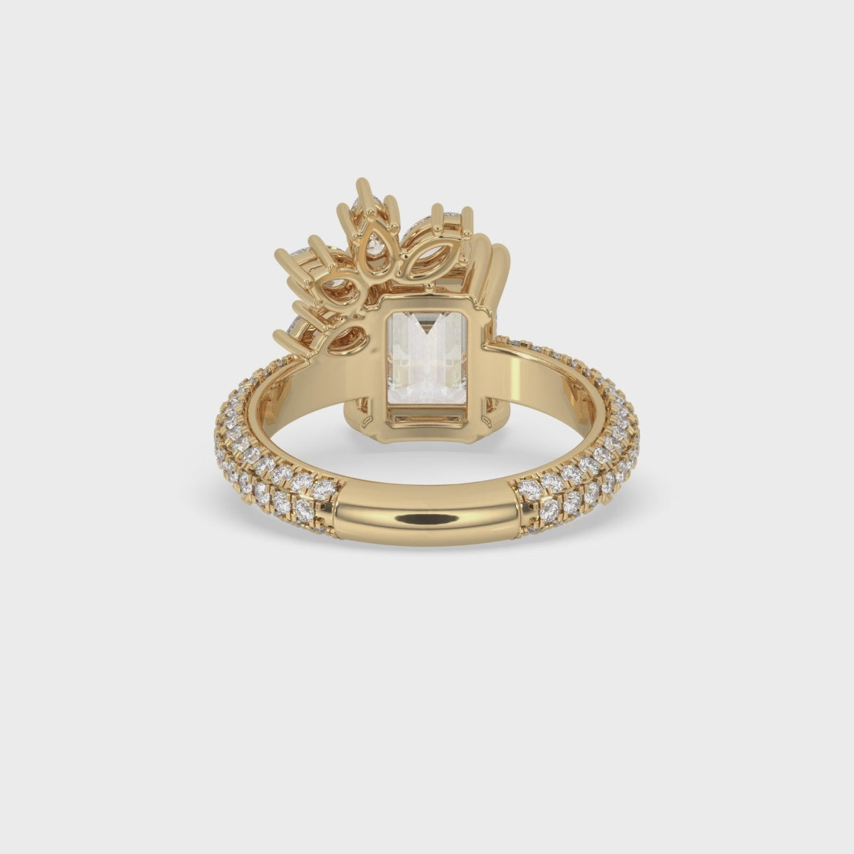 Emerald Diamond Ring with Three Side Pave Setting
