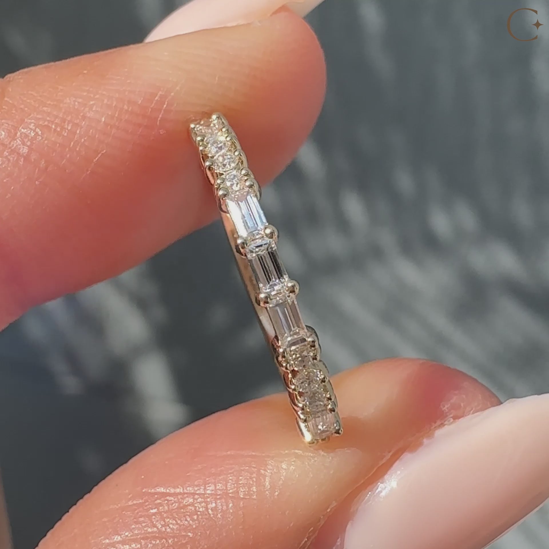 Baguette and round diamond band Prong Setting minimalist wedding band Custom Wedding Band Lab Grown Diamond.
