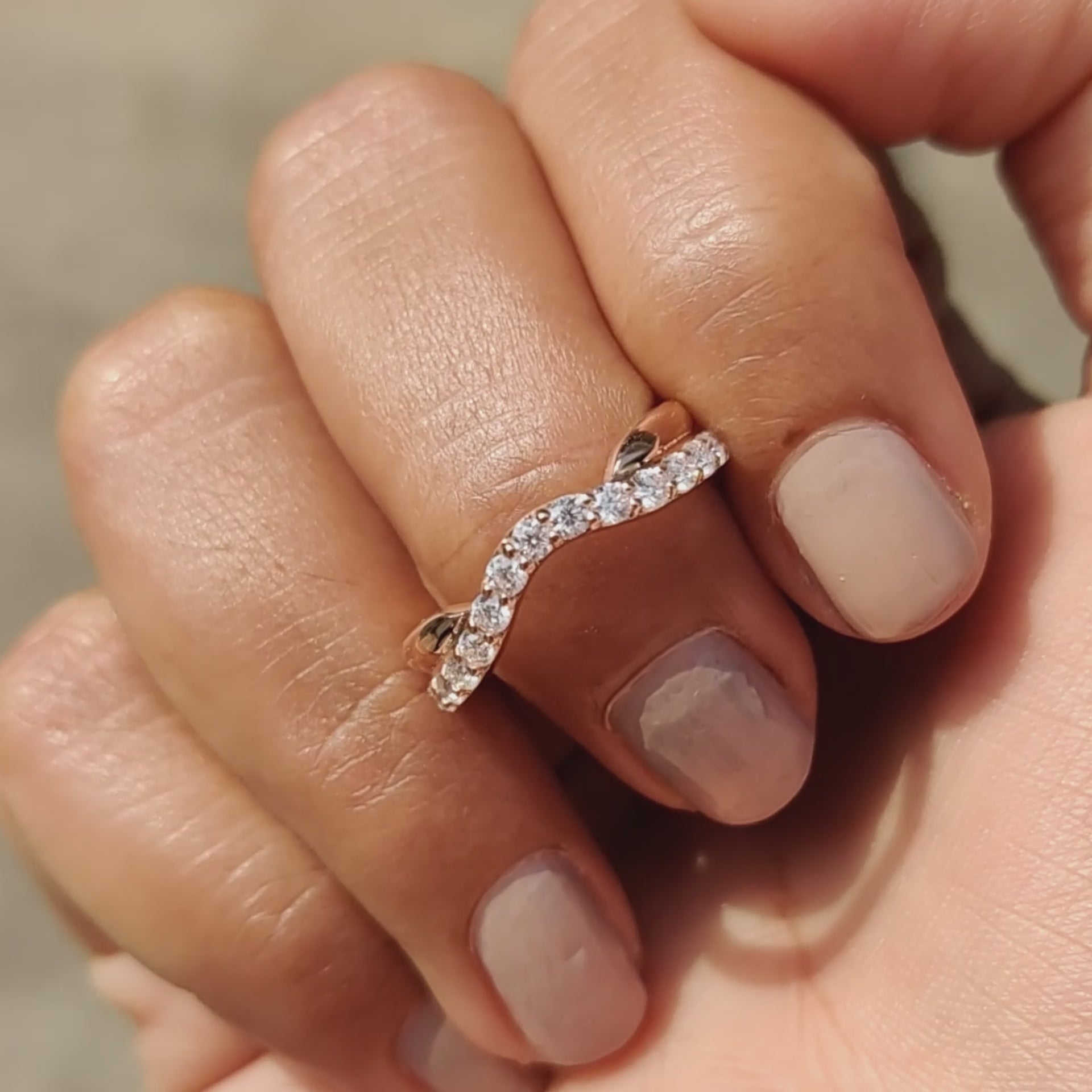 Round Diamond Rose Gold Curved Wedding Band