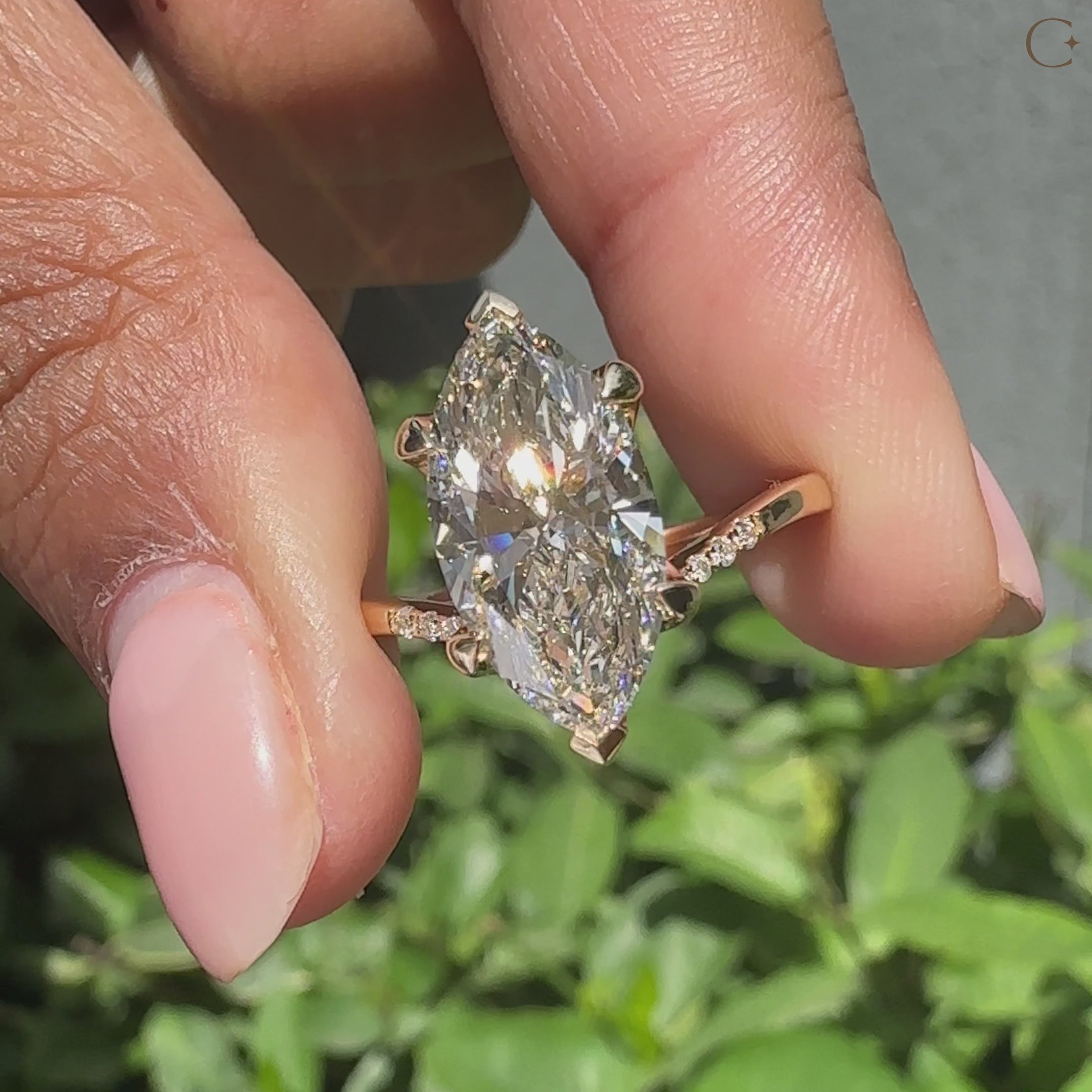 V shaped marquise cut diamond engagement ring