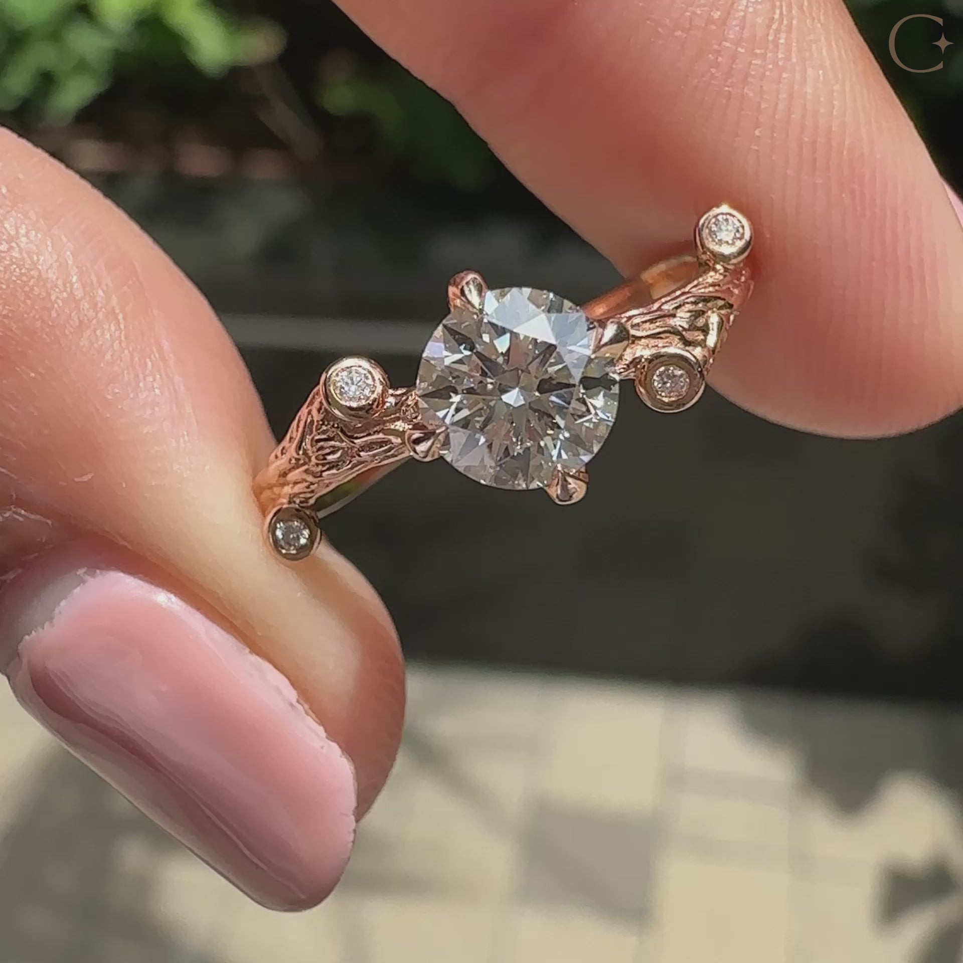 Compass prong setting with cluster engagement ring.
