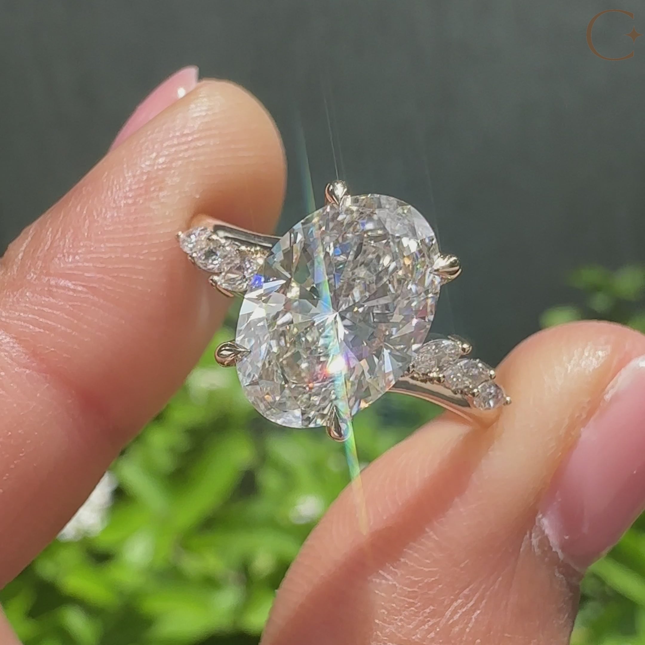 Seven Stone Oval Diamond Ring with Marquise Side Stones