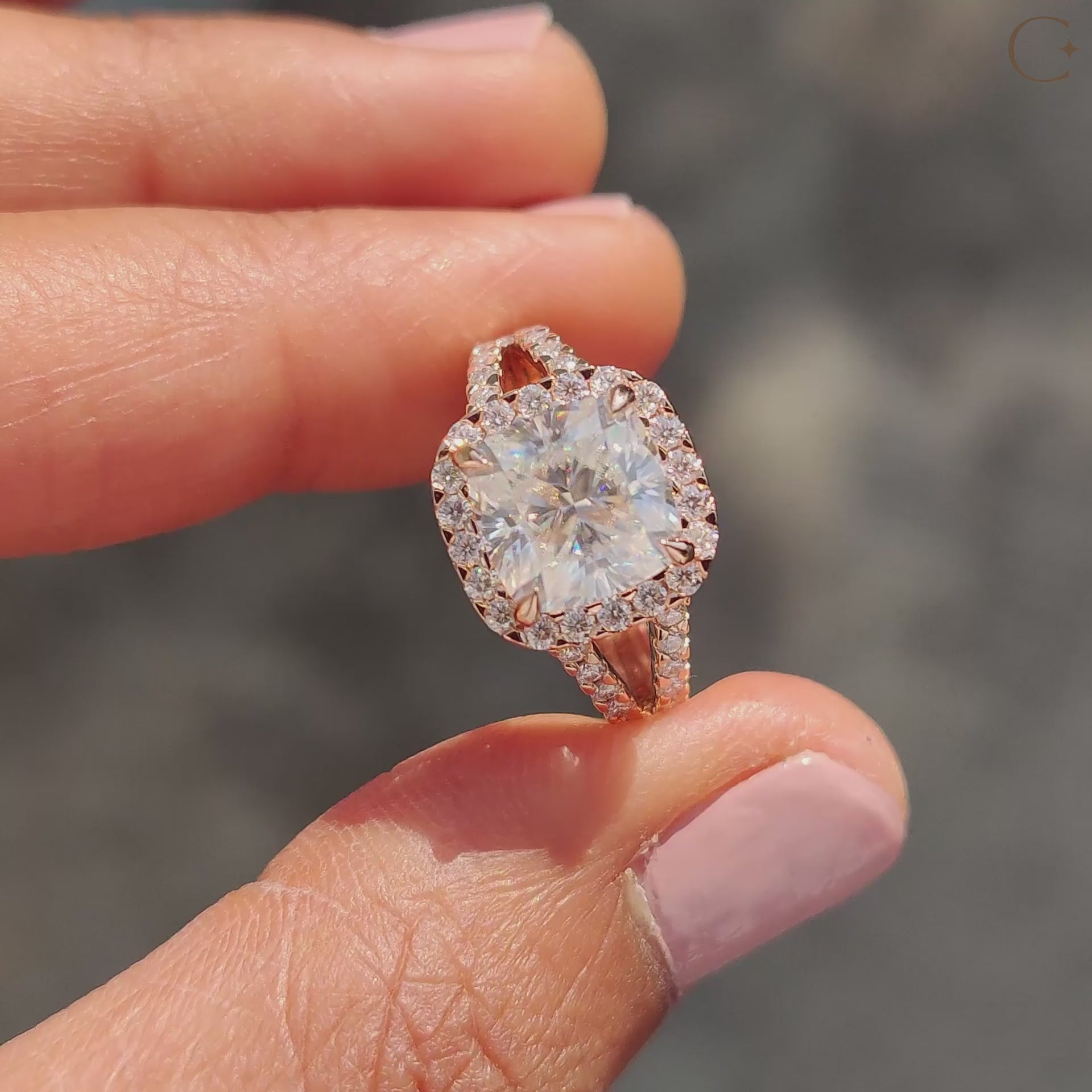 Cushion Cut Diamond Ring In Halo Setting