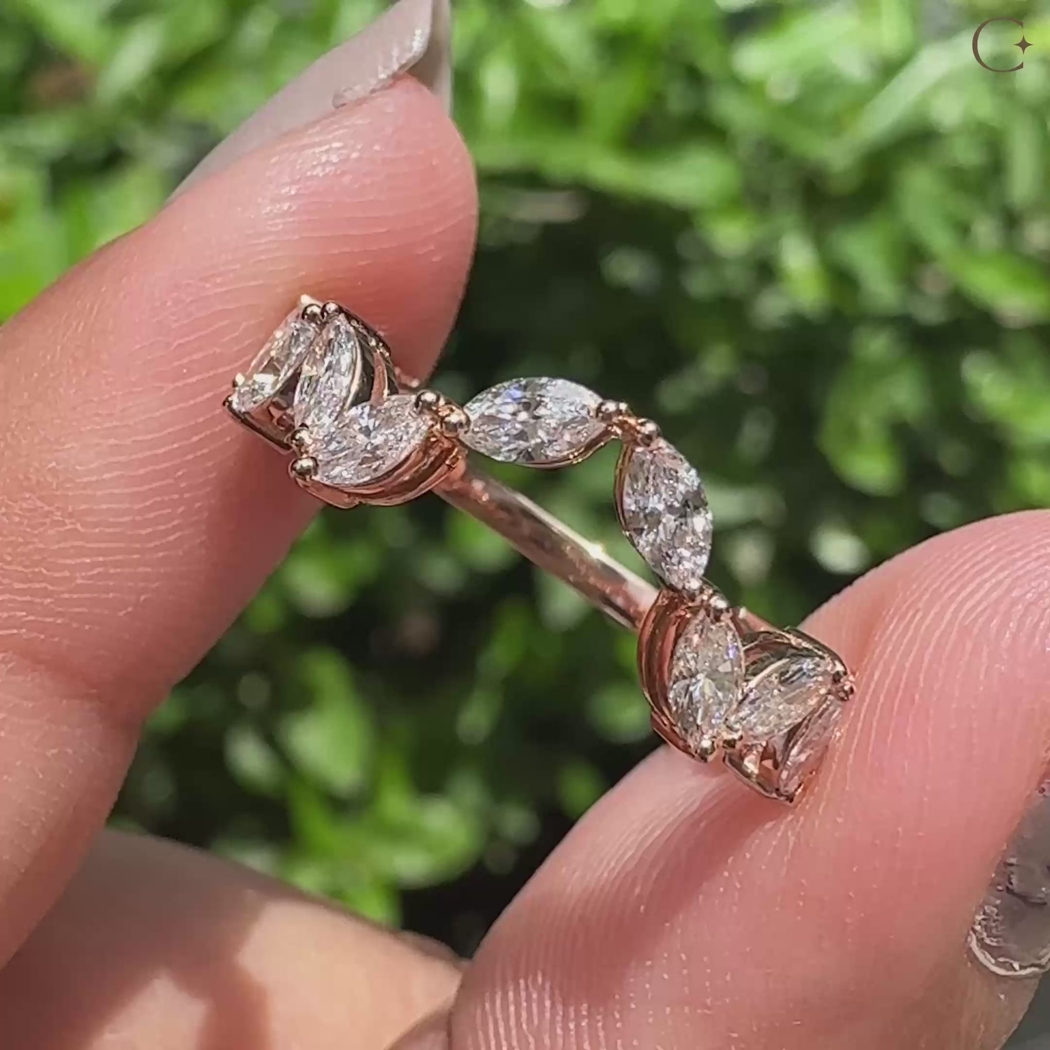 Zig zag cluster pave band in 3/4 eternity band.