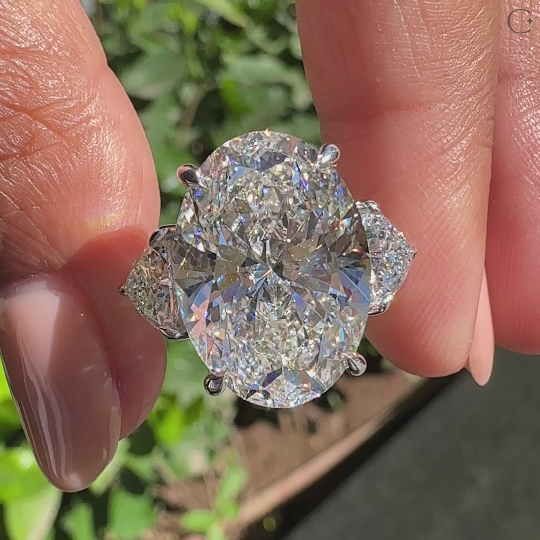 Handmade cathedral setting oval diamond ring