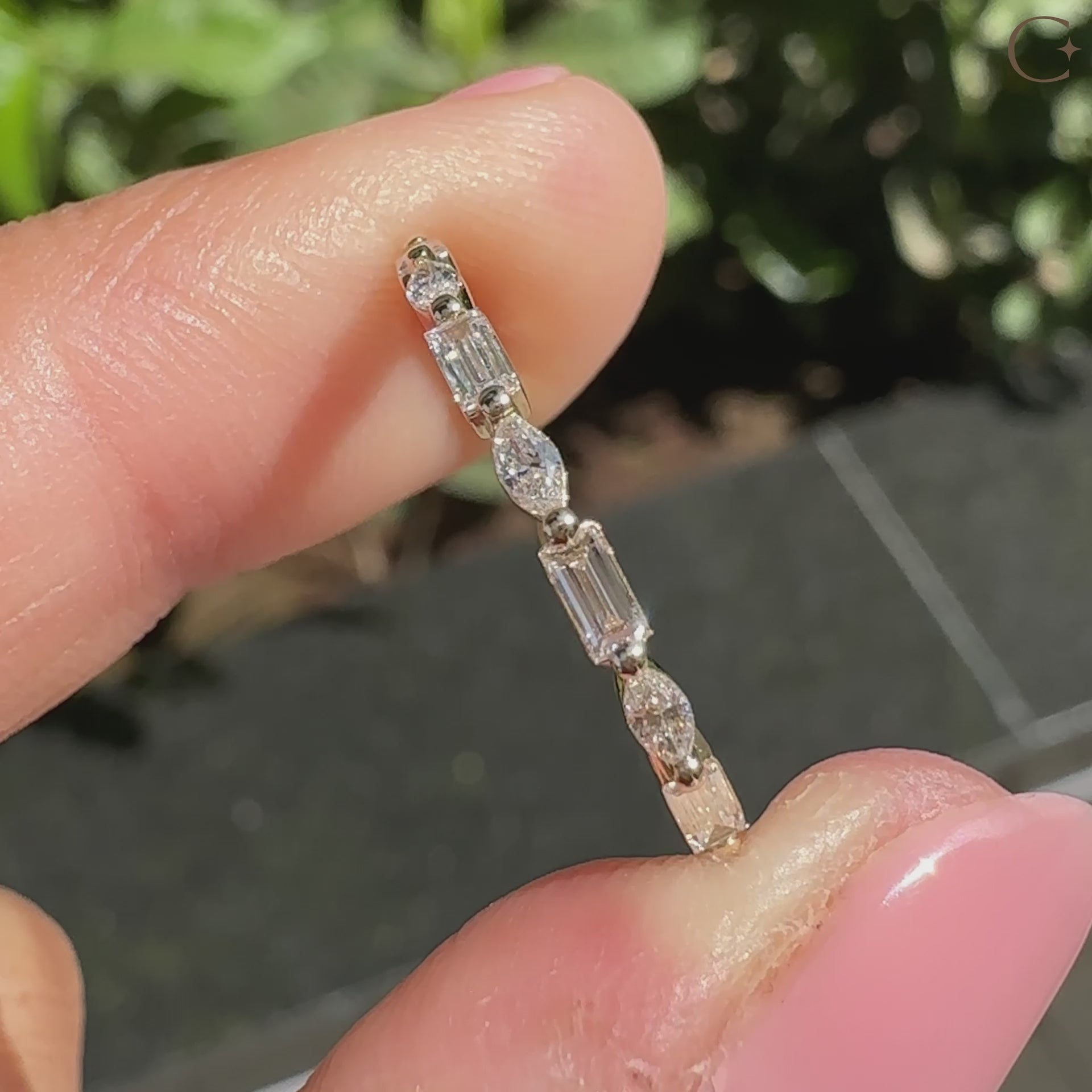 Full eternity diamond band featuring lab grown diamonds.
