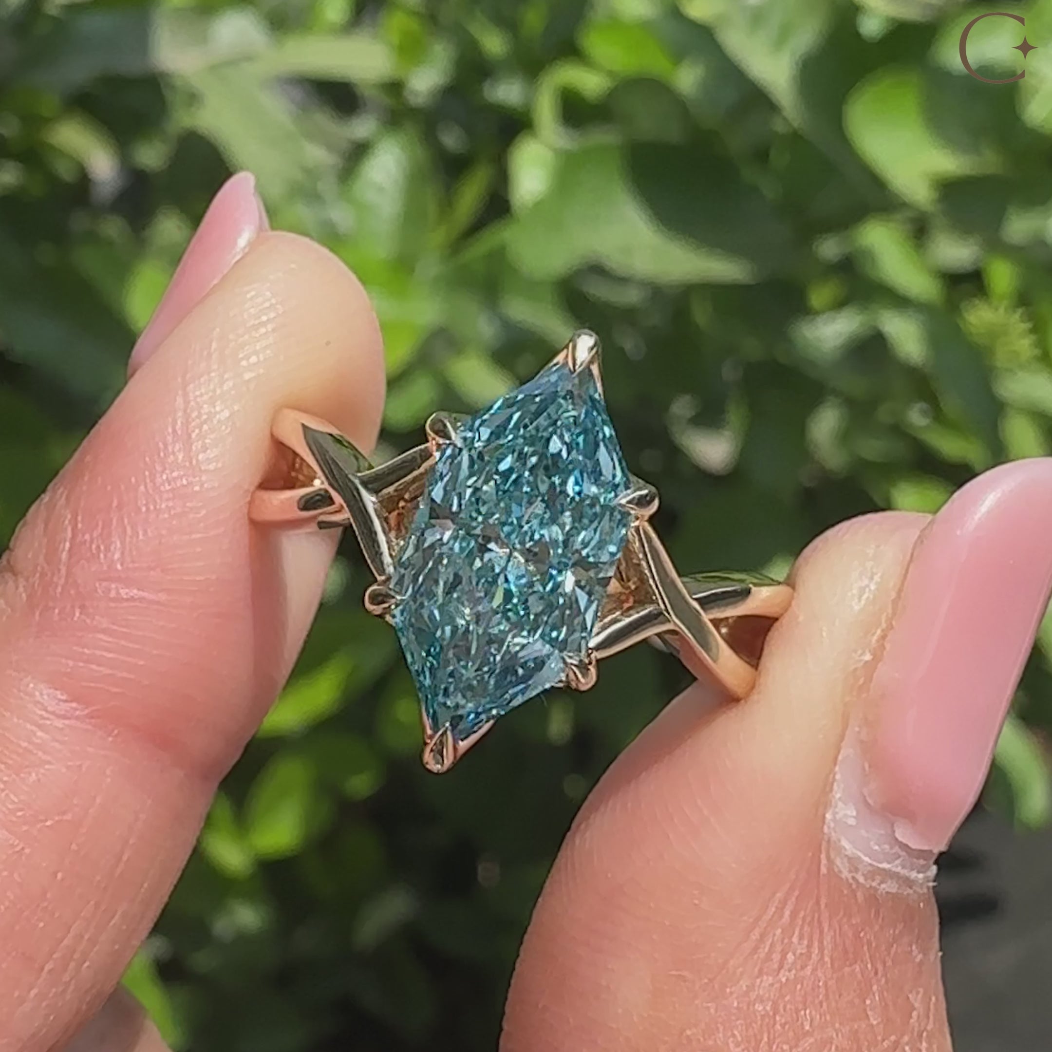 Blue Aquamarine Dutch Marquise Engagement Ring In Hidden Halo Style