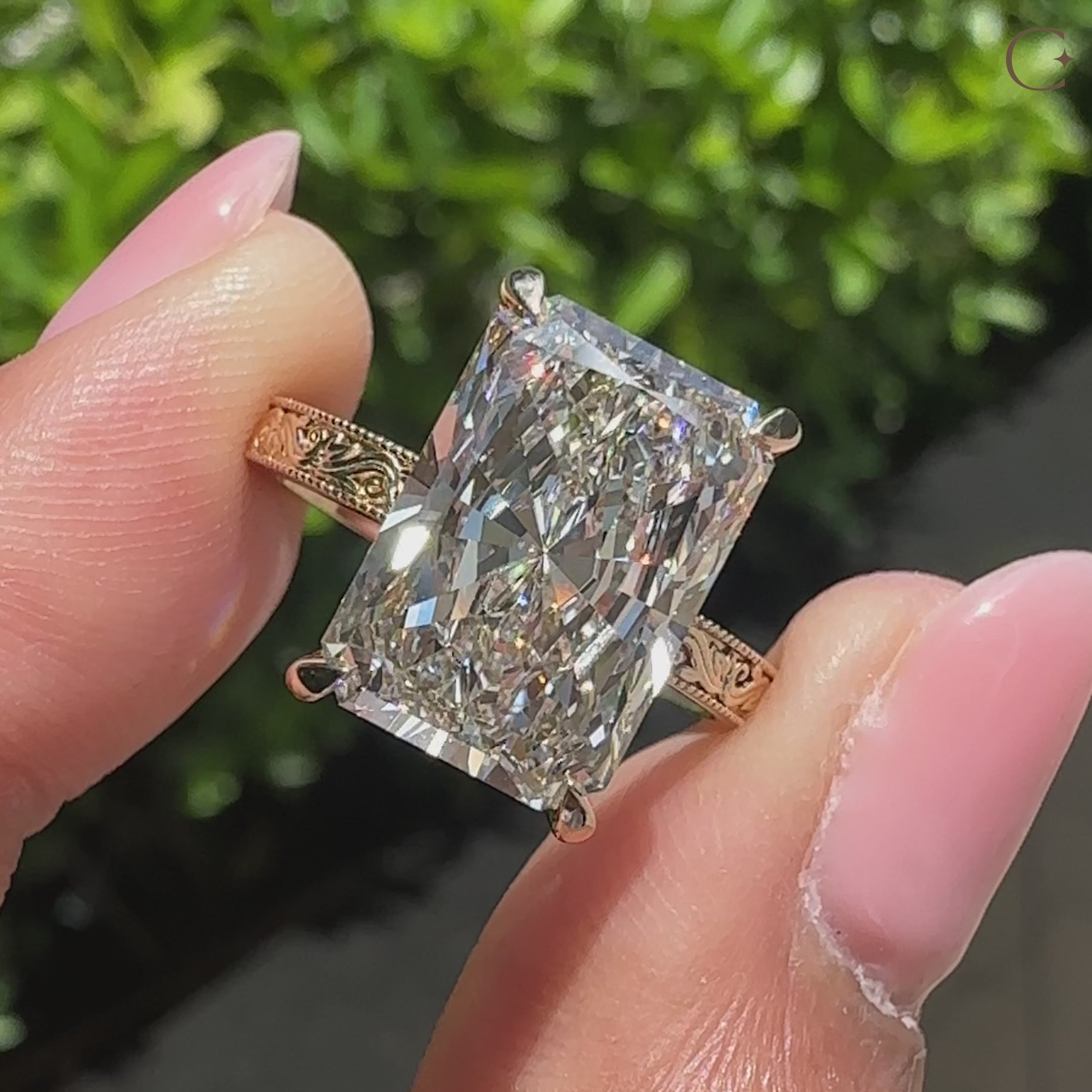 Solitaire radiant cut diamond ring.
