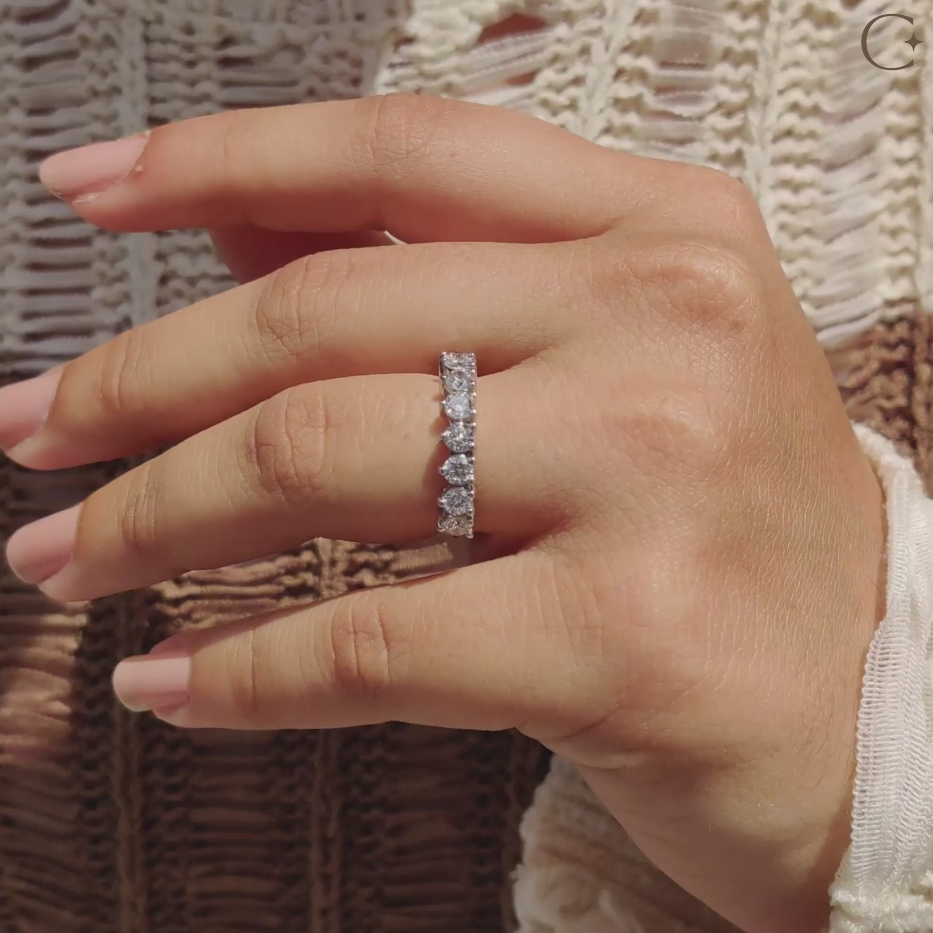 Half eternity band handcrafted with precision for a modern look.
