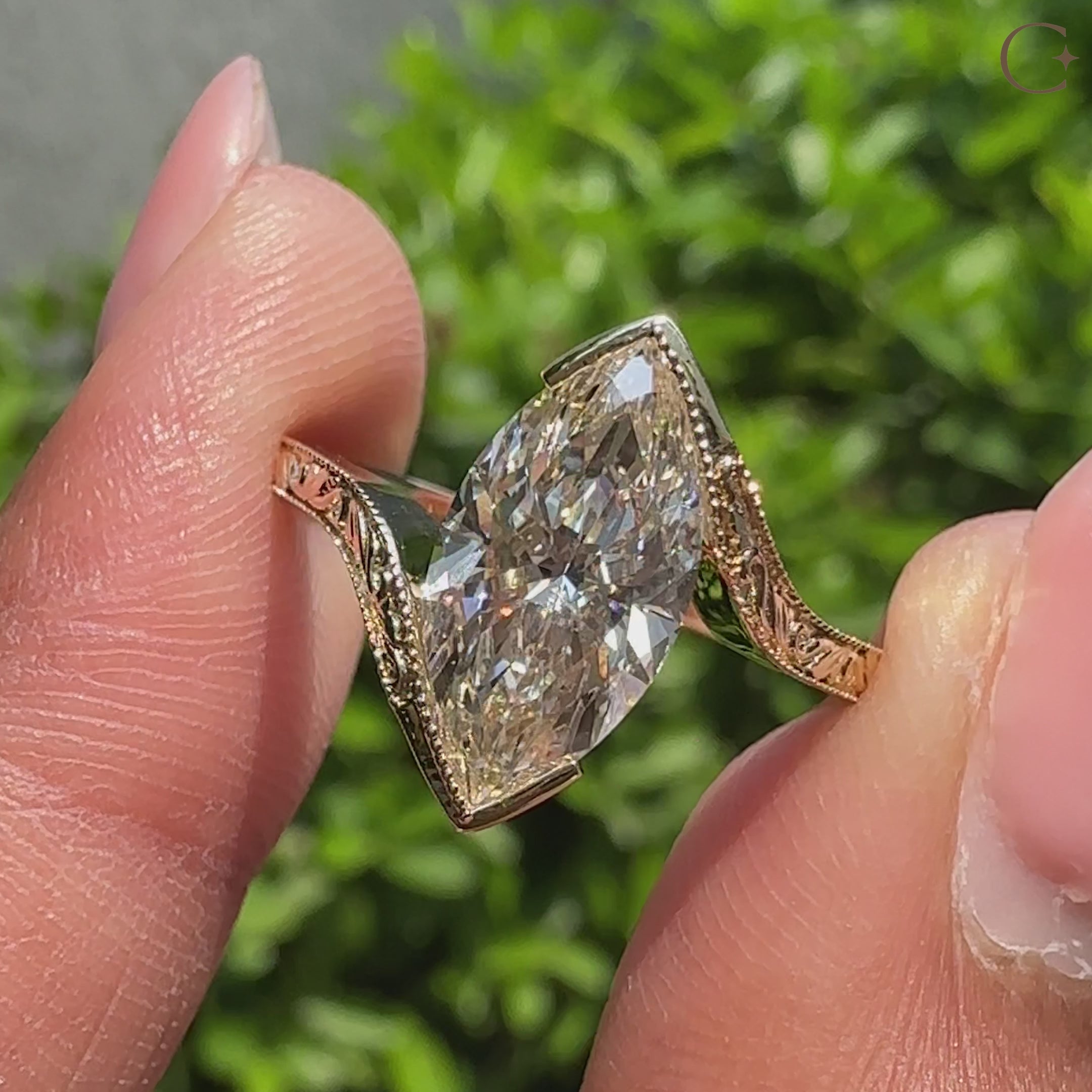 Marquise diamond in a bypass solitaire ring.
