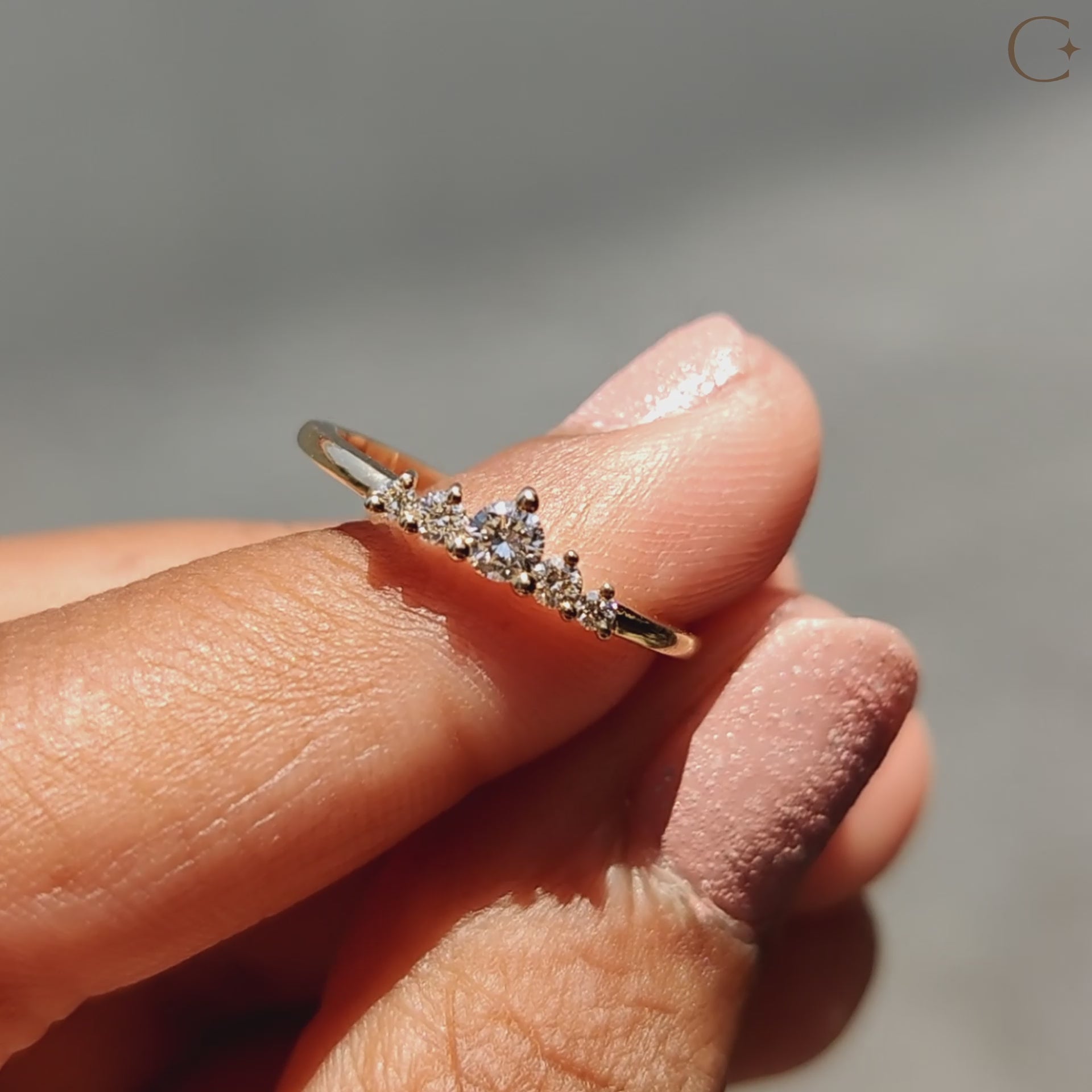 Round diamond band styled with matching earrings for a set.