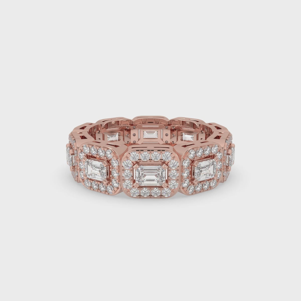 Emerald Cut Eternity Band - Halo Inspired Design