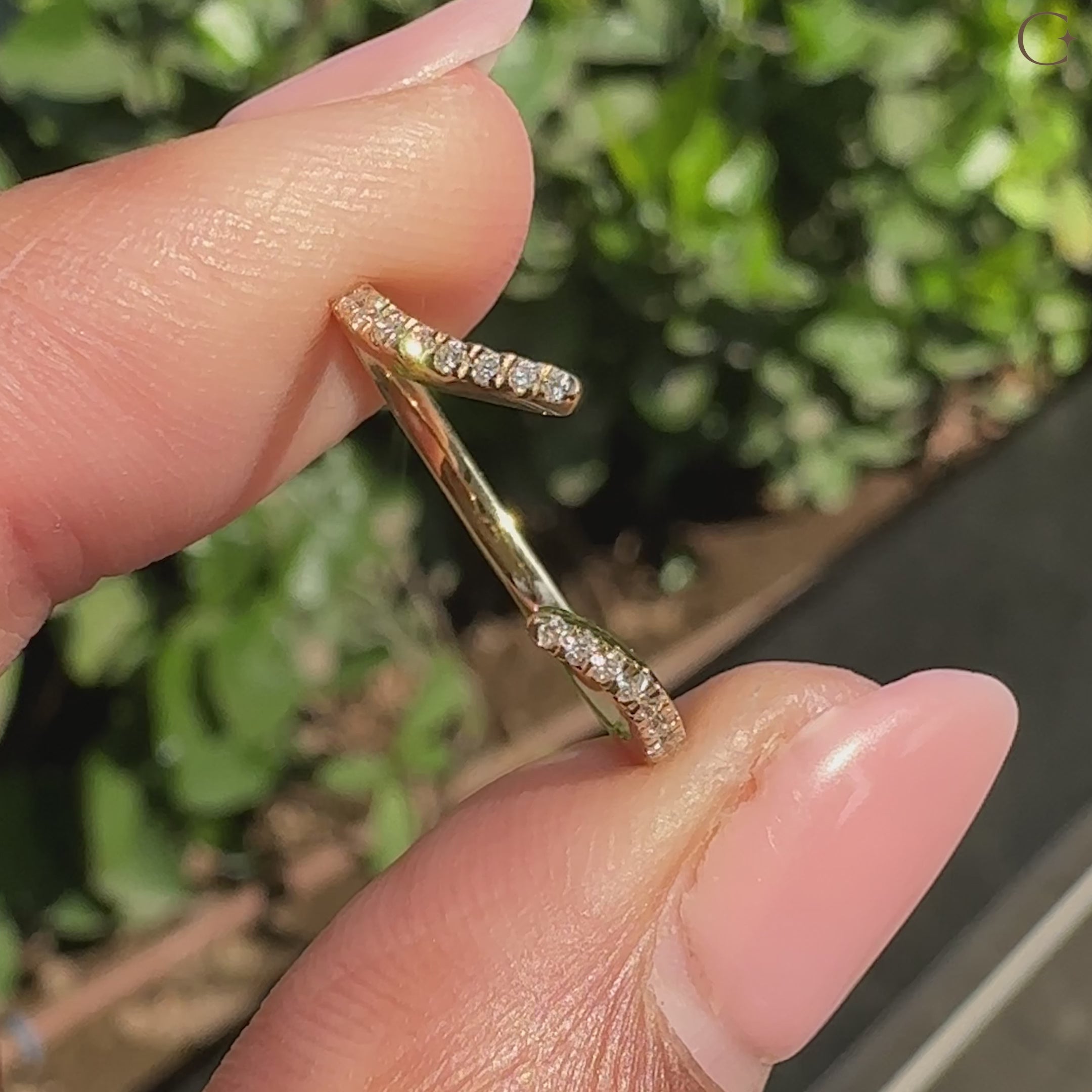 Handmade open gap wedding band with lab grown diamond
