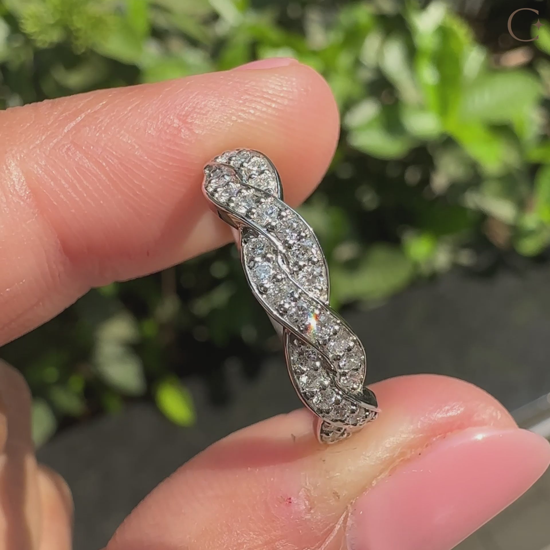 Round Diamond Half Eternity Twisted Wedding Band