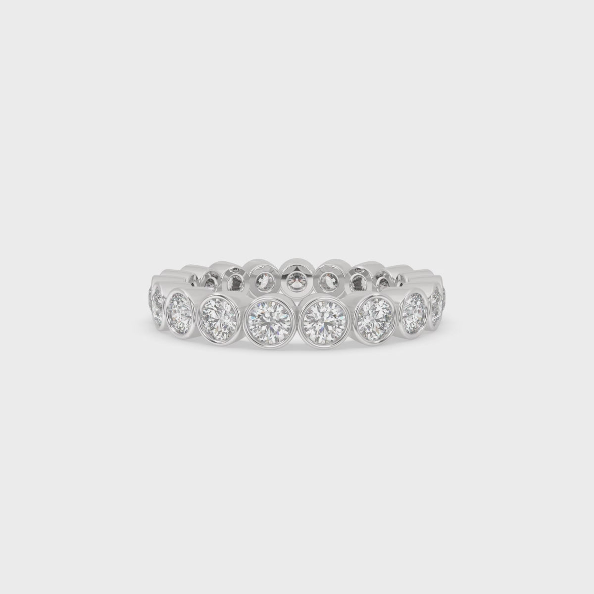 White Gold Wedding Band - Round Bezel Style