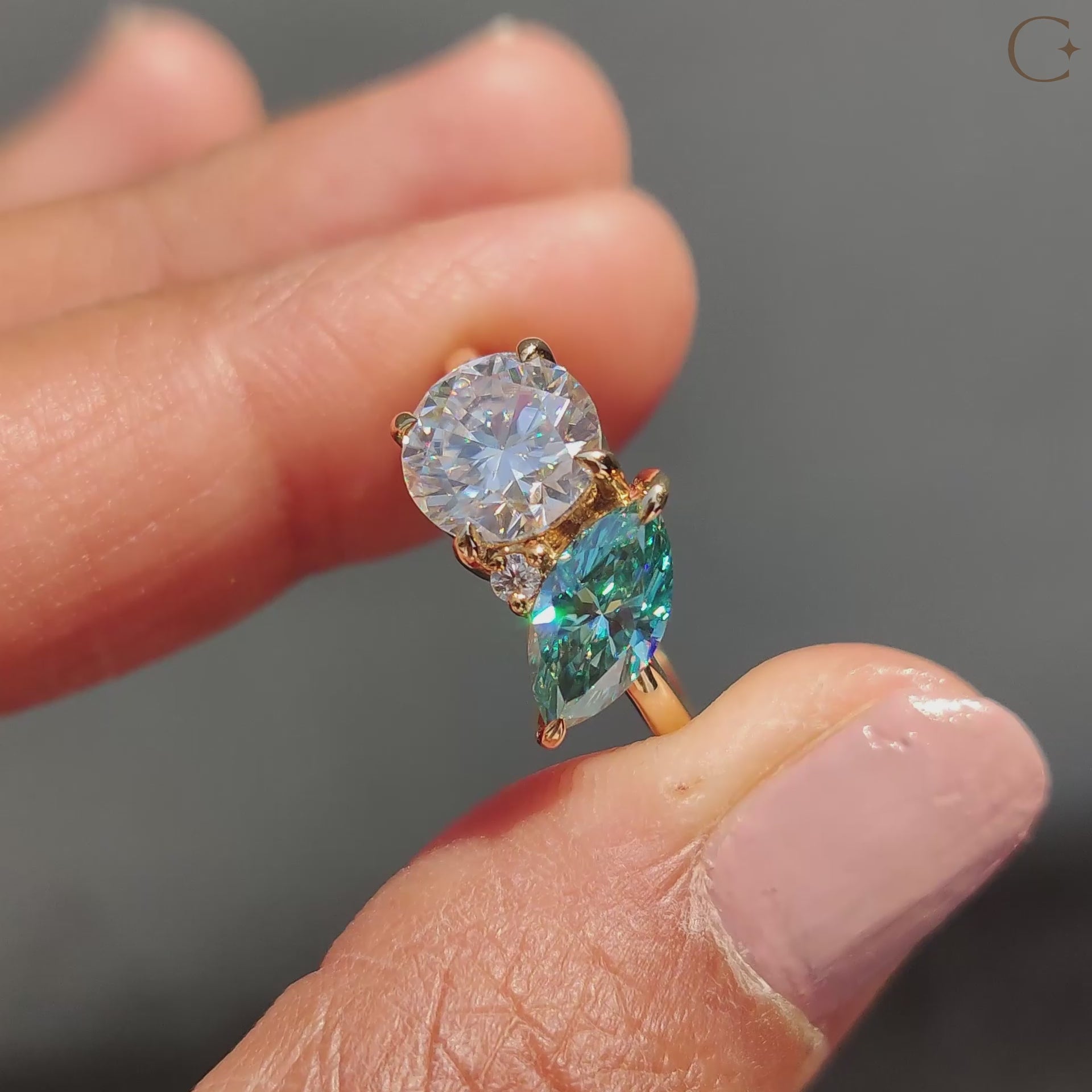 Marquise and round ring blends fine elegance and style.