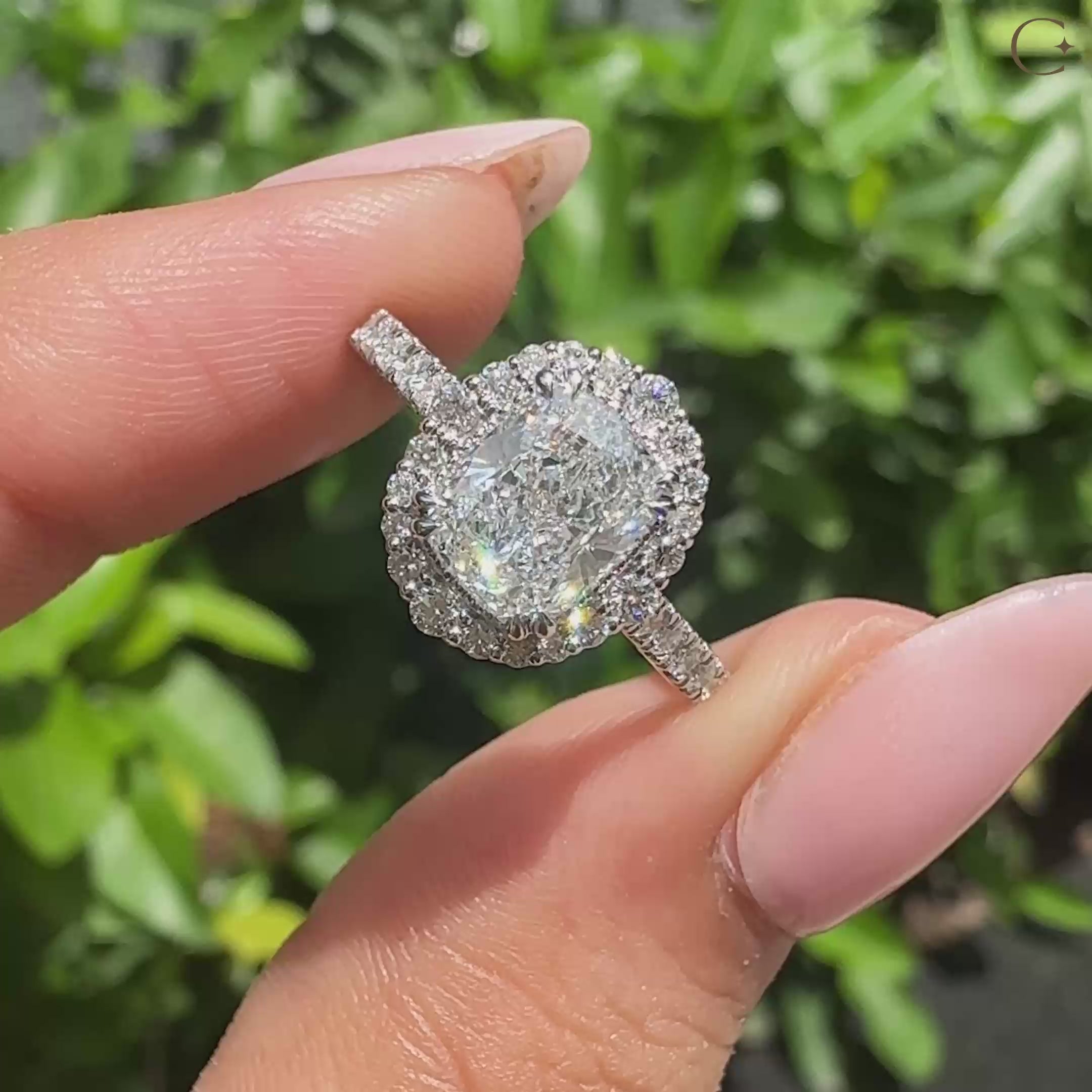 White Gold Cushion Halo Engagement Ring