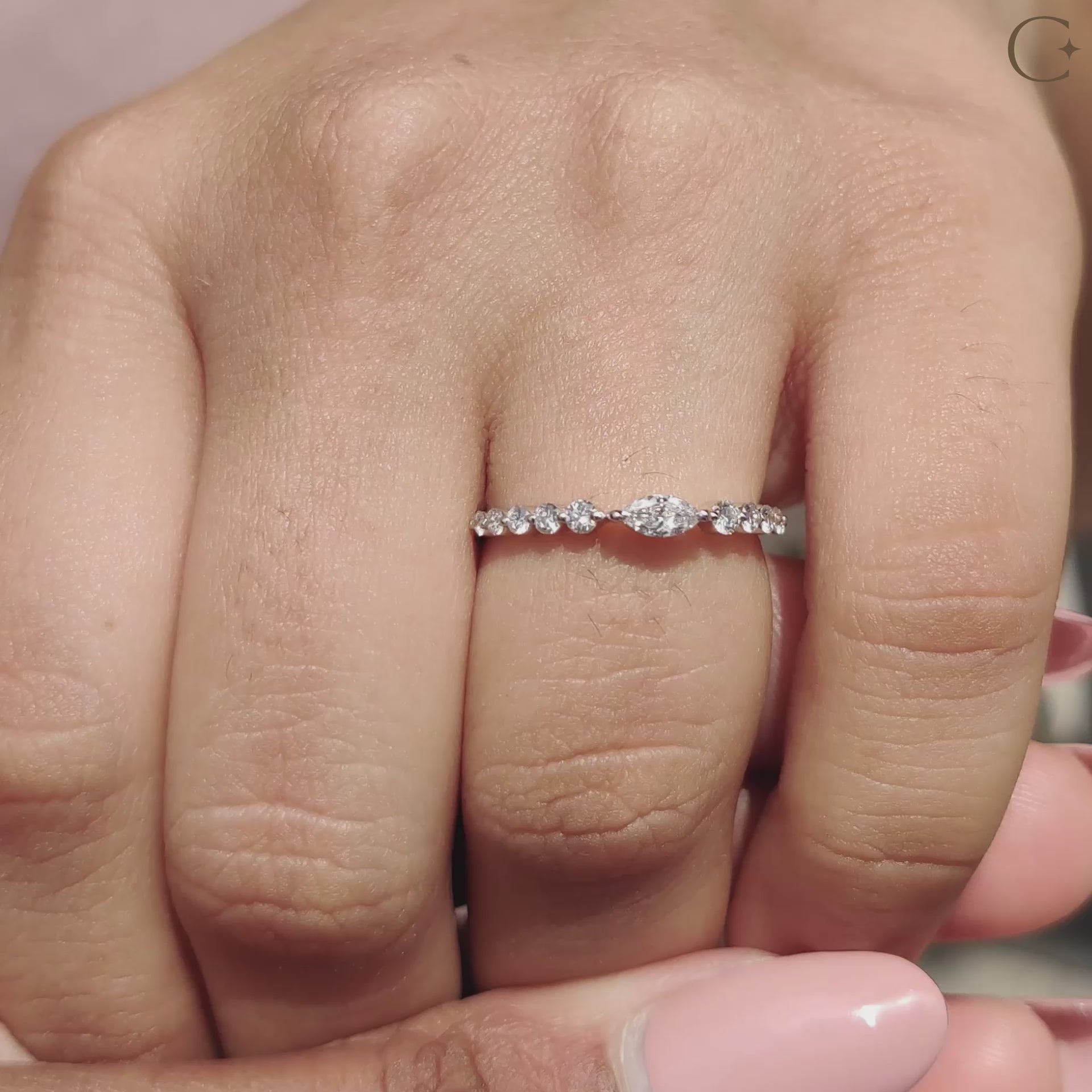 Half eternity band featuring lab grown diamonds.
