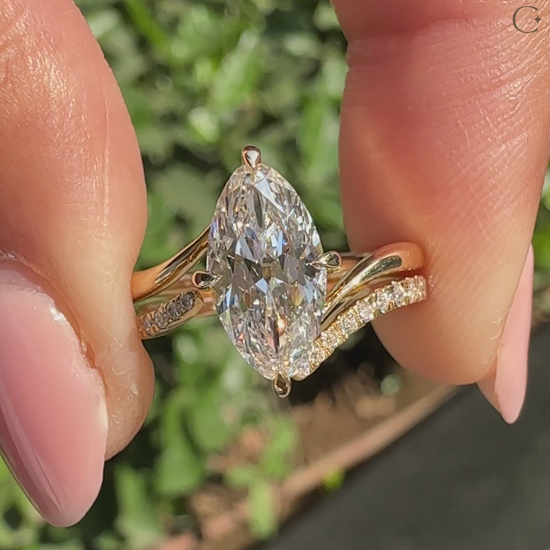 Diamond bridal set with marquise ring and round diamond band
