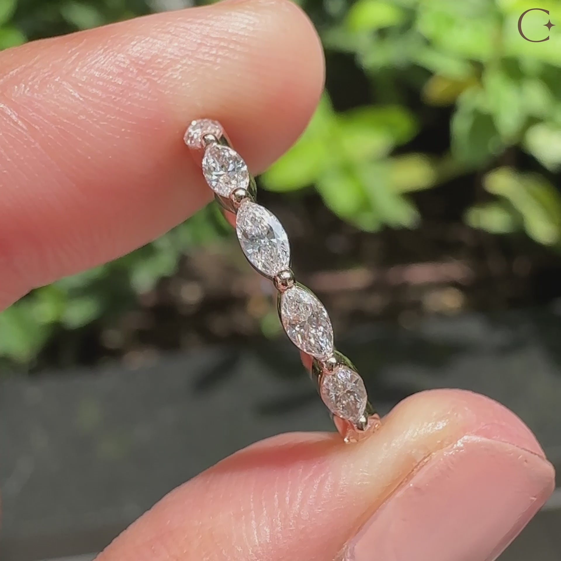 Full eternity marquise diamond band, perfect as anniversary gift for her.
